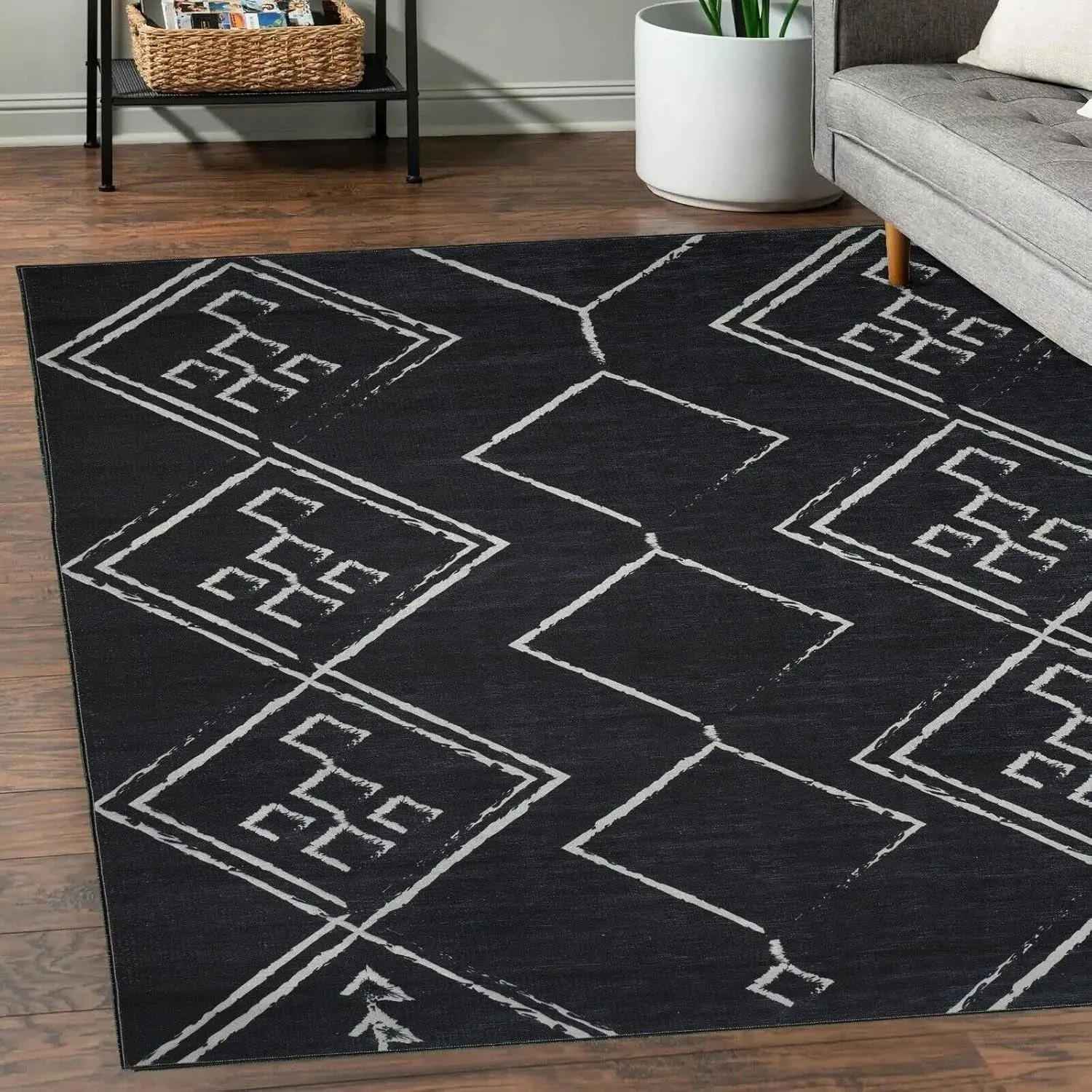 Machine Washable Area Rug With Non-Slip Backing - Stain Resistant - Eco-Friendly Aspen Tribal Moroccan Bohemian Design