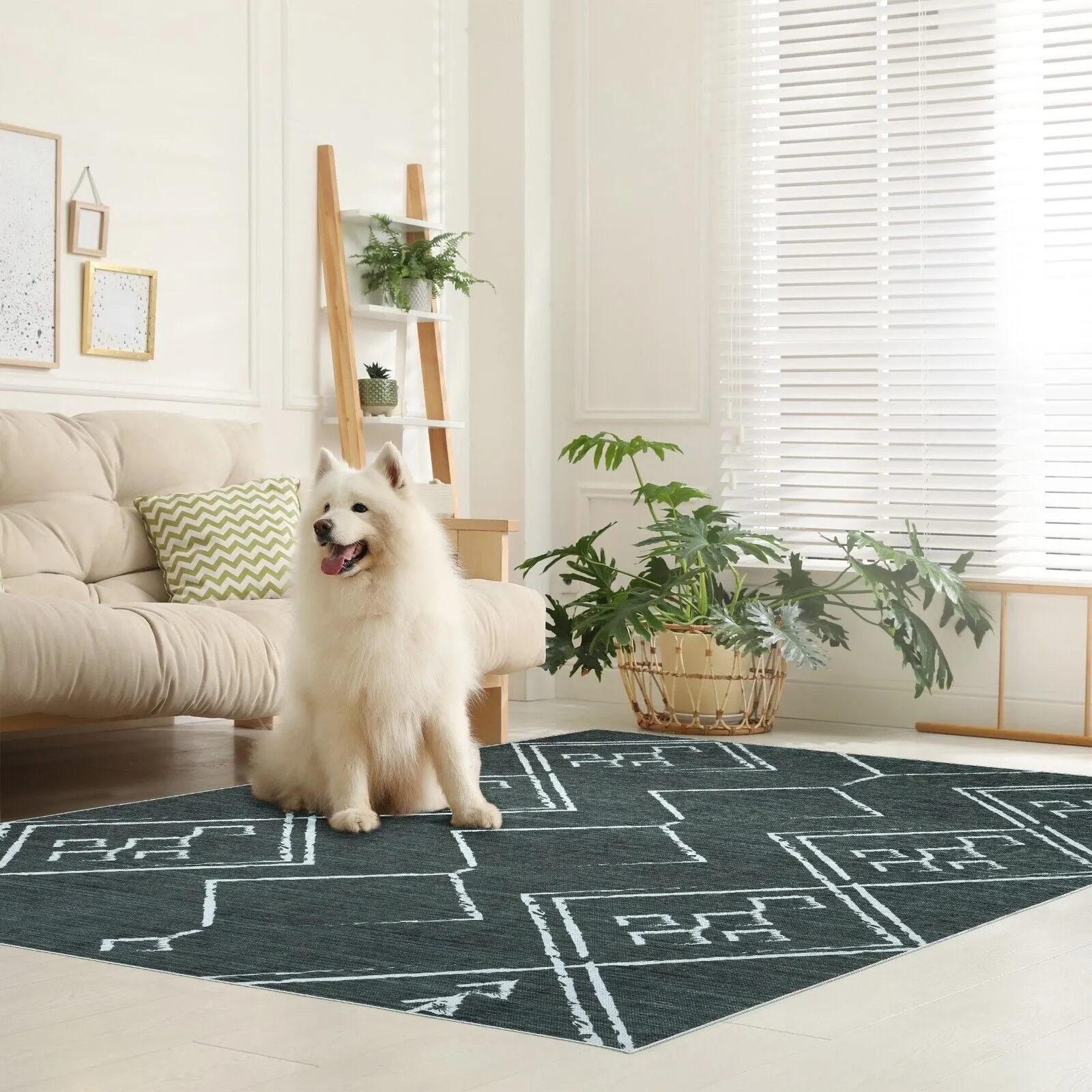 Machine Washable Area Rug With Non-Slip Backing - Stain Resistant - Eco-Friendly Aspen Tribal Moroccan Bohemian Design