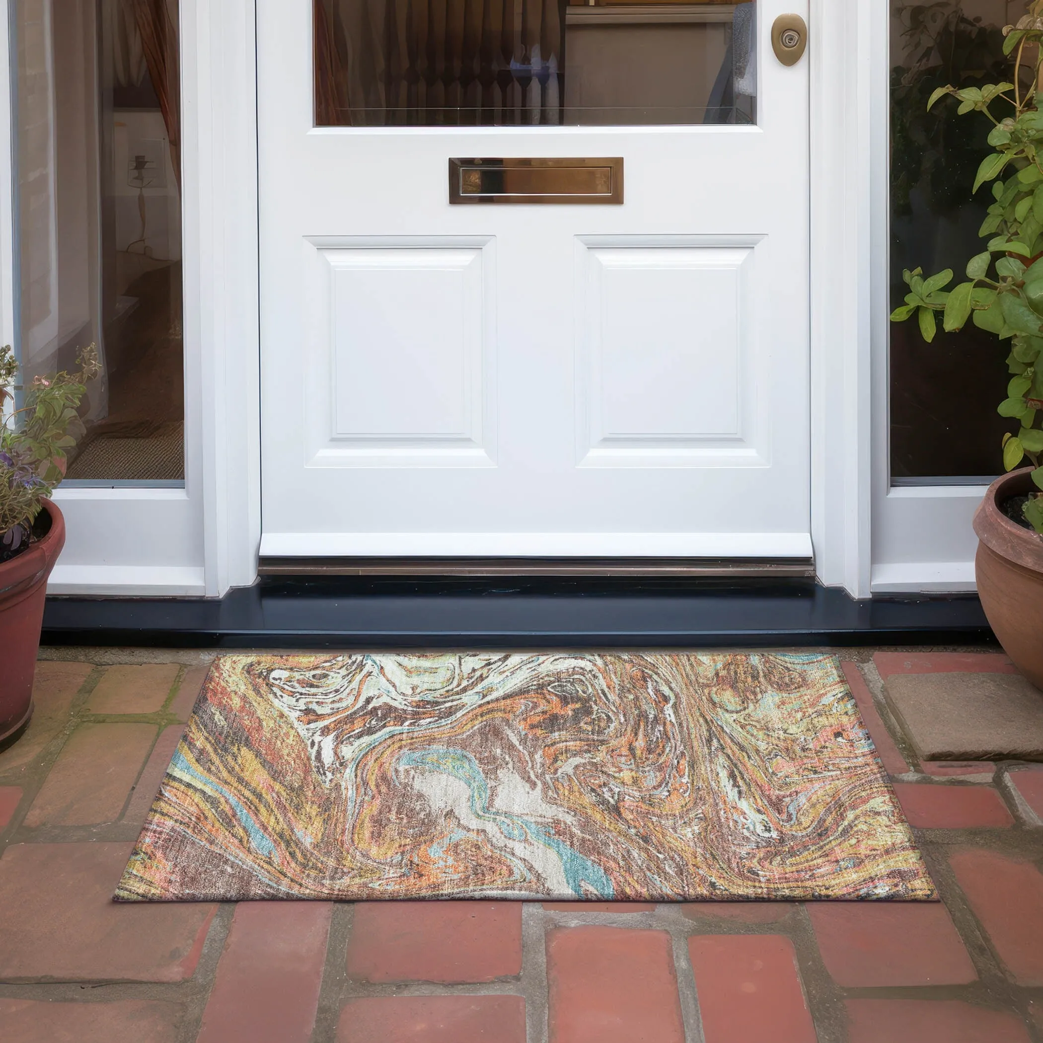 Machine Washable Indoor/ Outdoor Abstract Brushstroke Chantille Rug