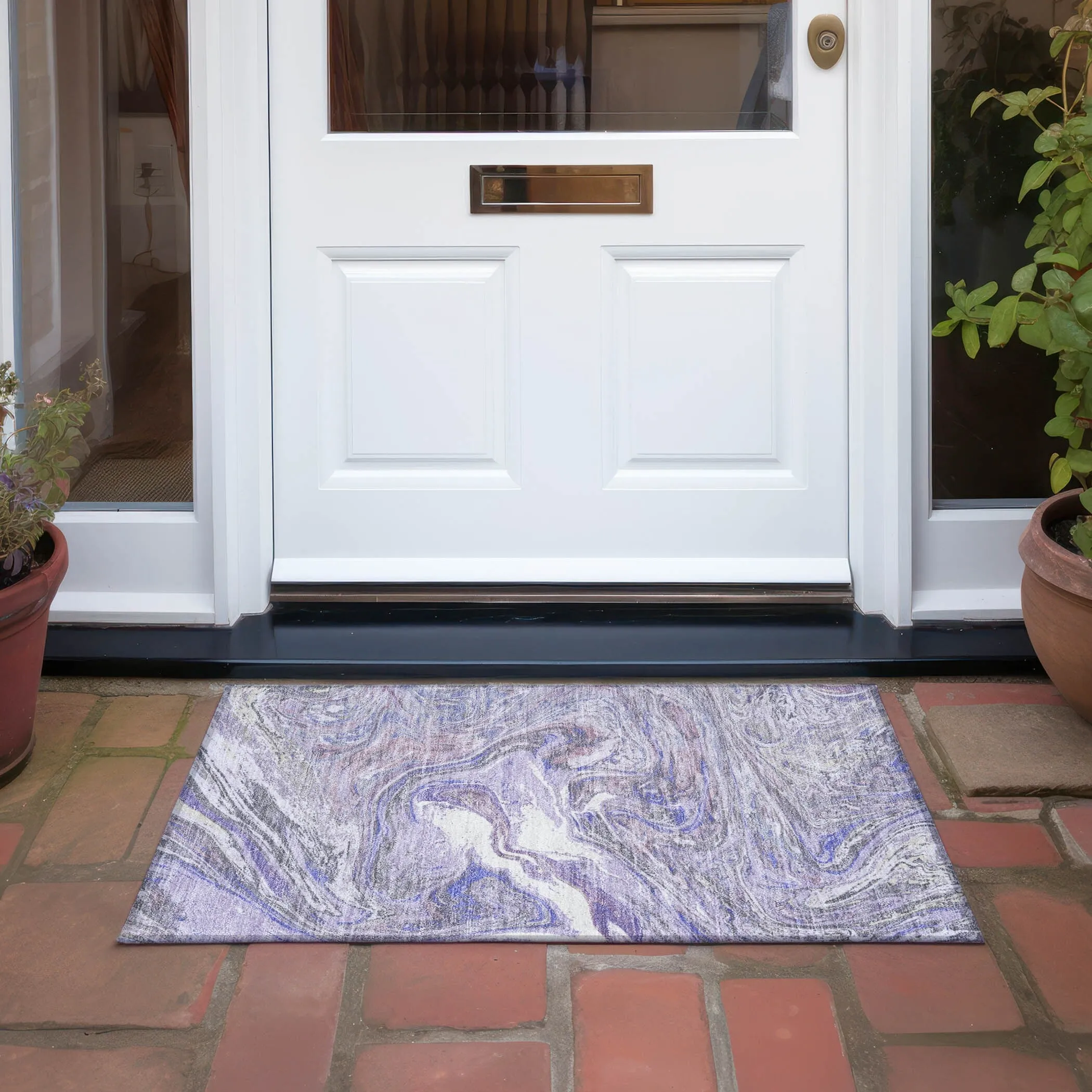 Machine Washable Indoor/ Outdoor Abstract Brushstroke Chantille Rug