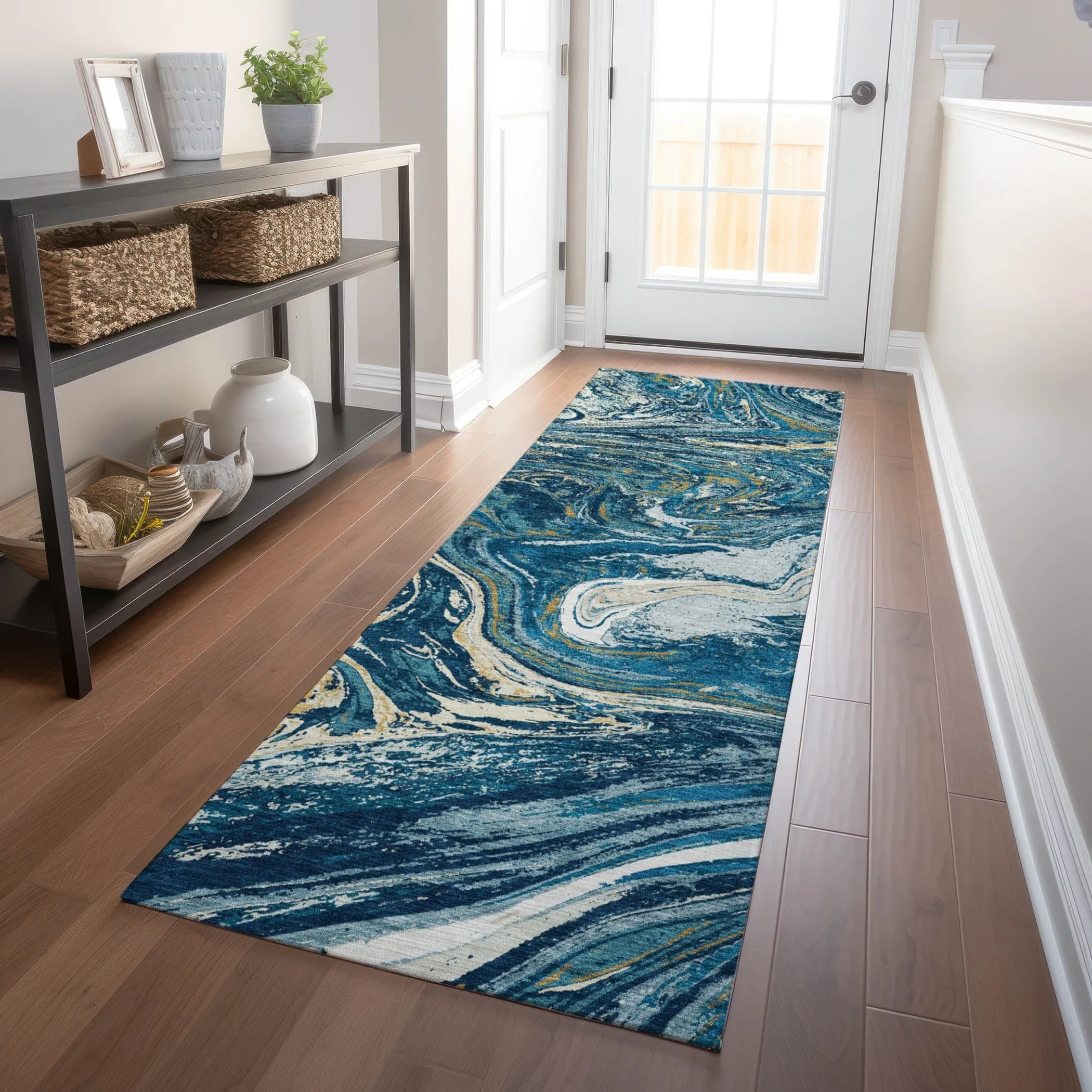 Machine Washable Indoor/ Outdoor Abstract Brushstroke Chantille Rug