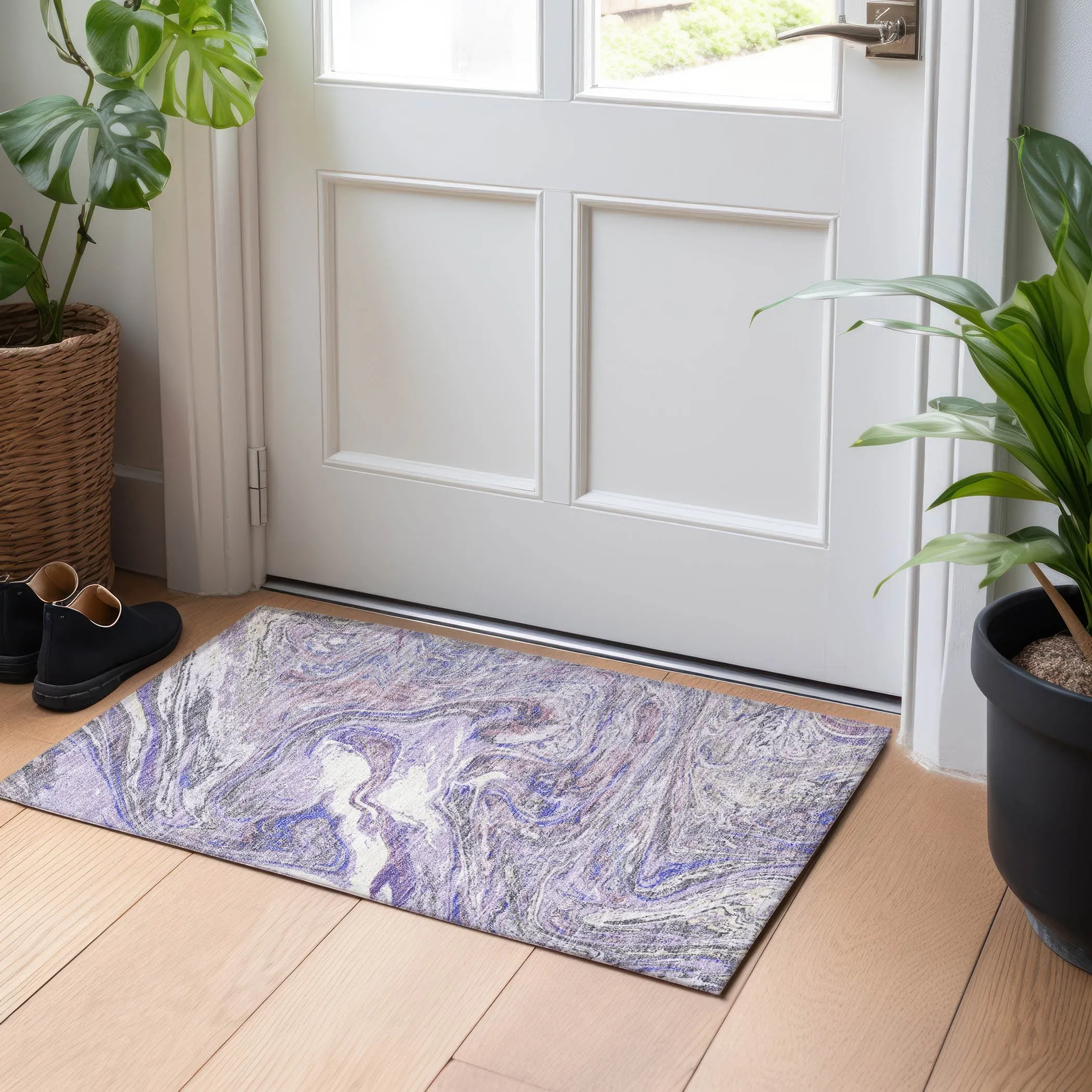 Machine Washable Indoor/ Outdoor Abstract Brushstroke Chantille Rug