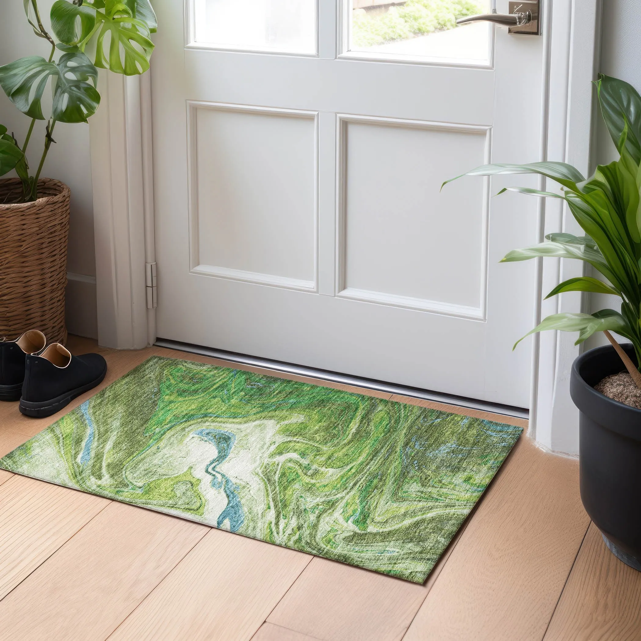 Machine Washable Indoor/ Outdoor Abstract Brushstroke Chantille Rug