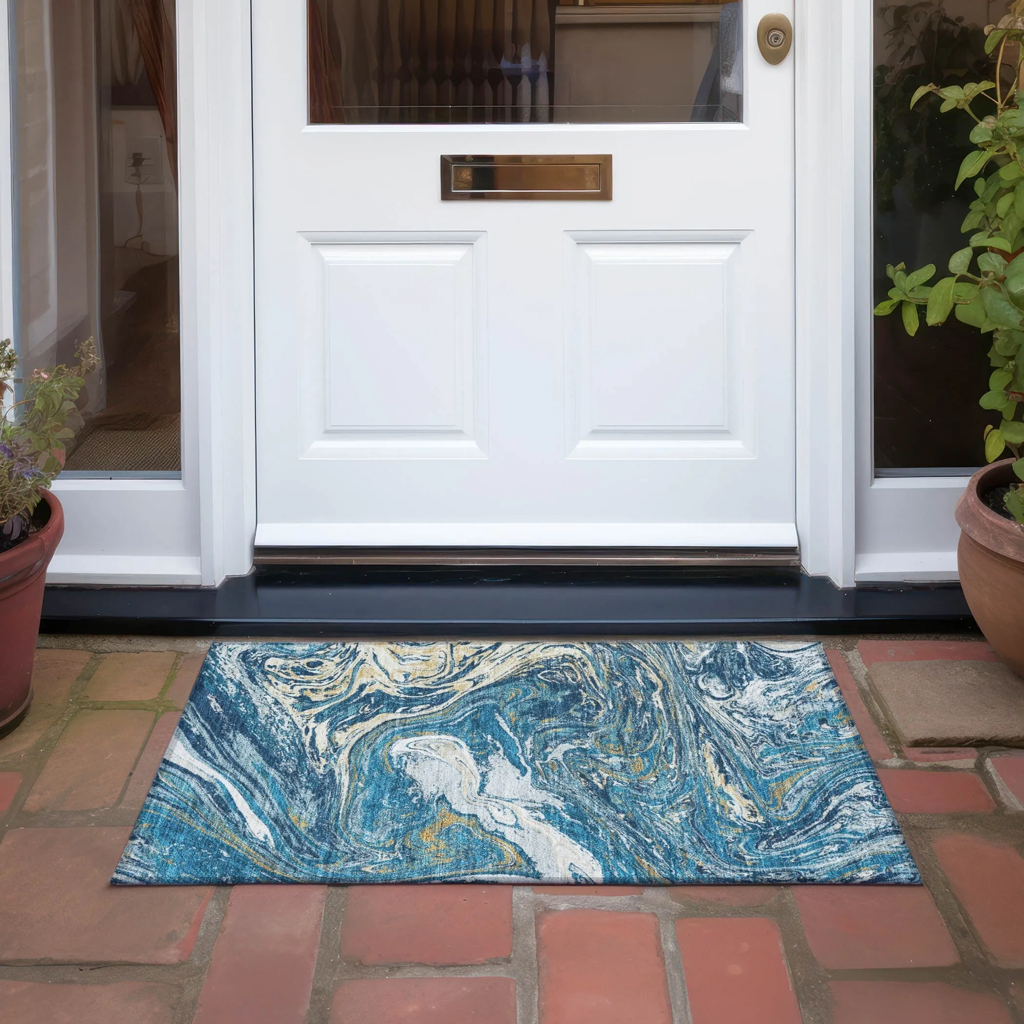 Machine Washable Indoor/ Outdoor Abstract Brushstroke Chantille Rug