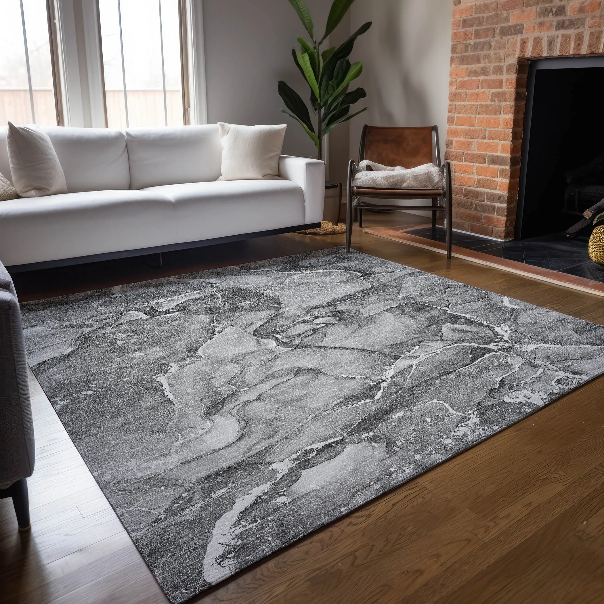 Machine Washable Indoor/ Outdoor Abstract Chantille Rug