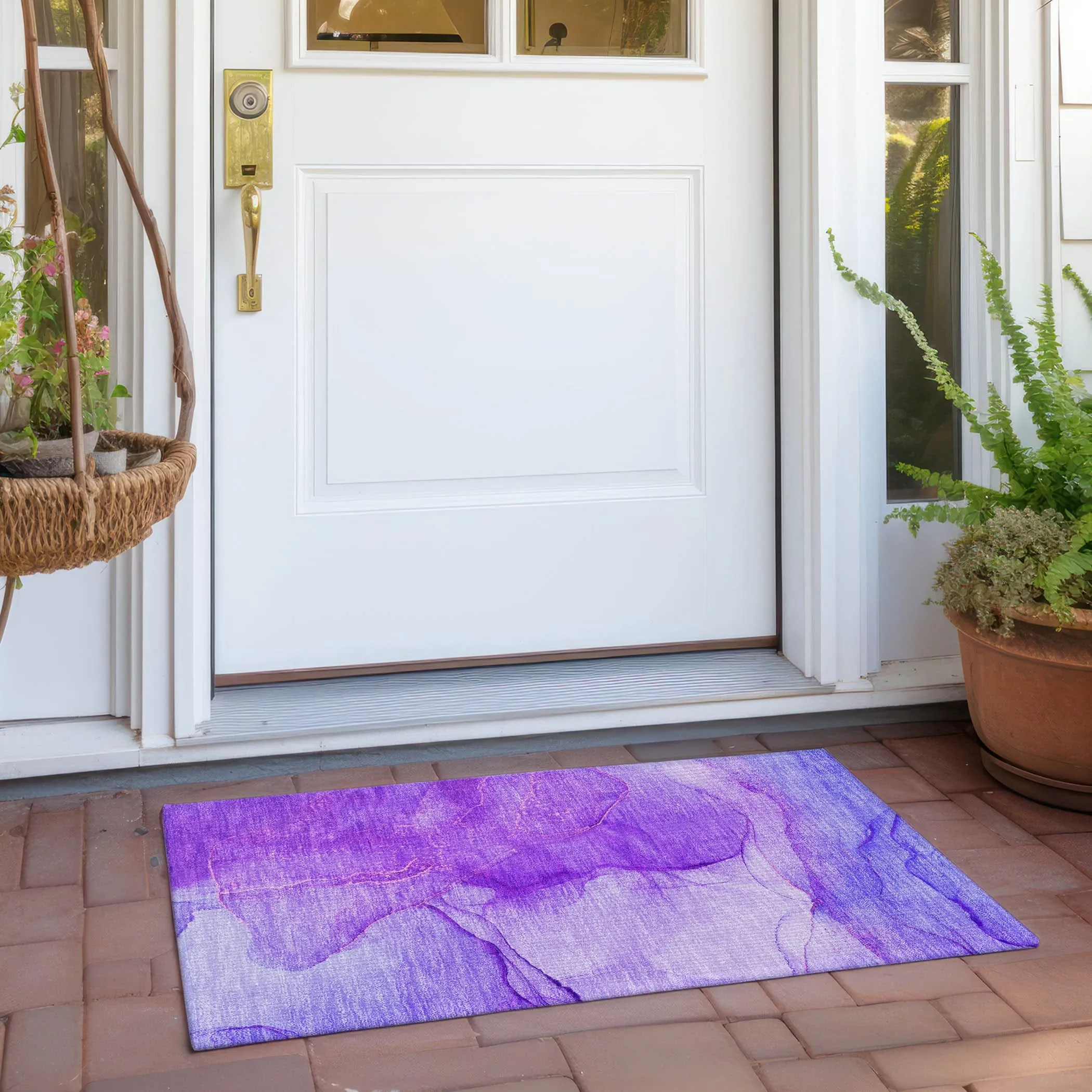 Machine Washable Indoor/ Outdoor Abstract Chantille Rug