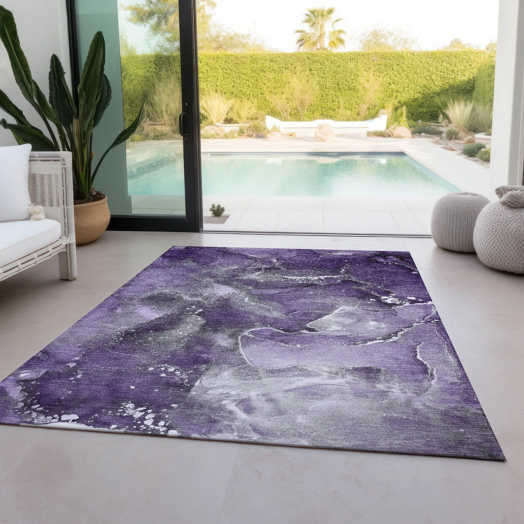 Machine Washable Indoor/ Outdoor Abstract Chantille Rug