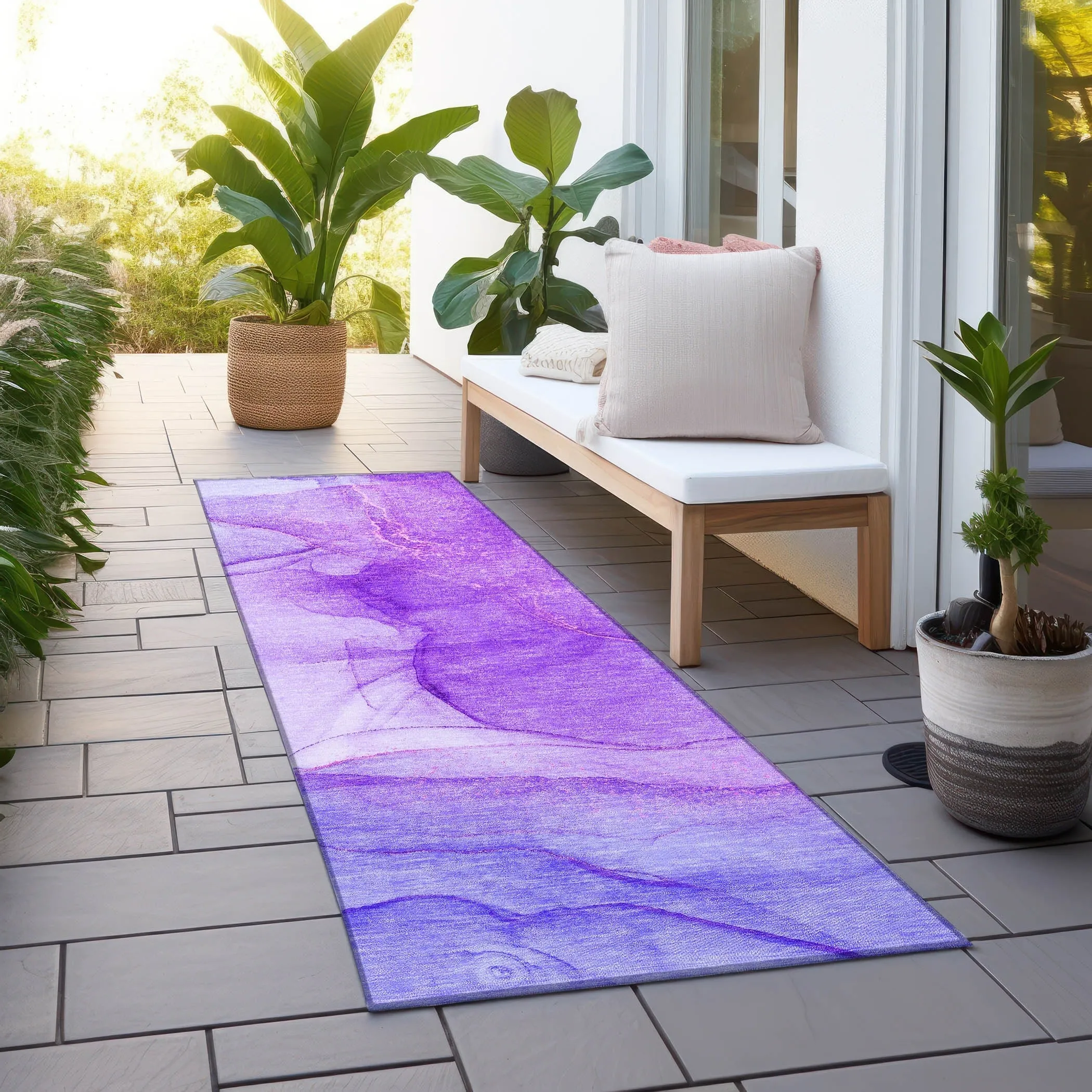 Machine Washable Indoor/ Outdoor Abstract Chantille Rug