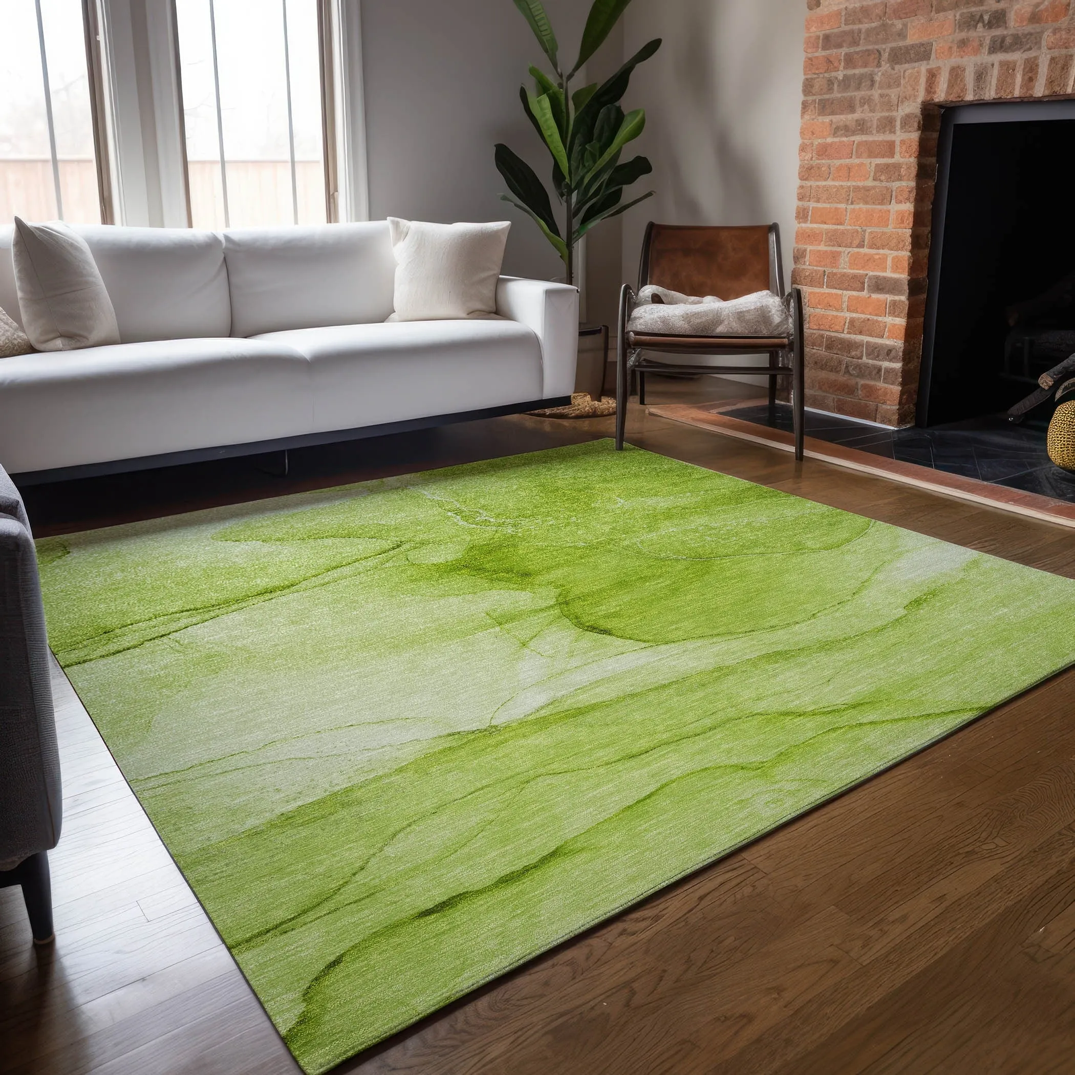 Machine Washable Indoor/ Outdoor Abstract Chantille Rug