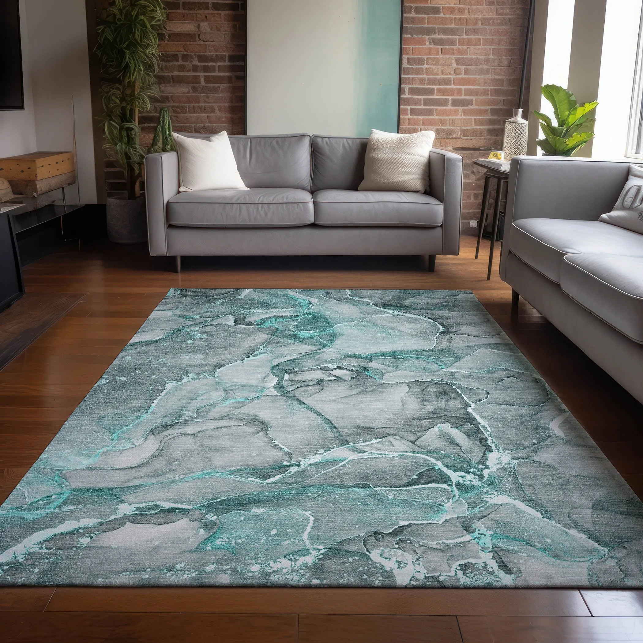 Machine Washable Indoor/ Outdoor Abstract Chantille Rug