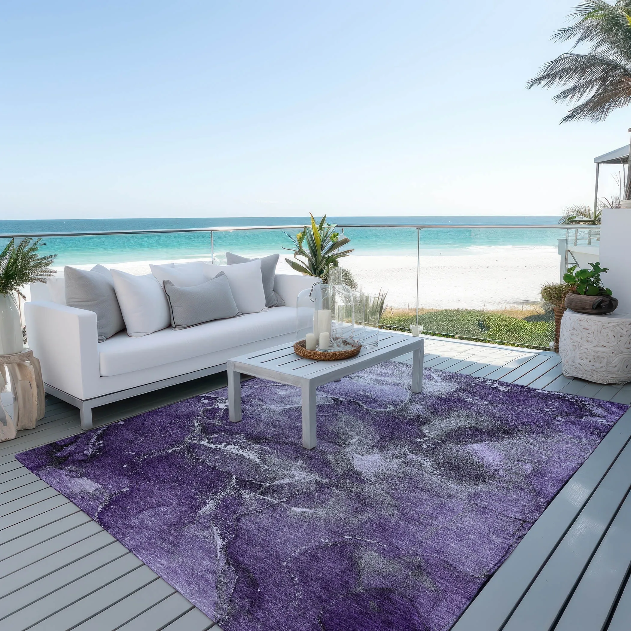 Machine Washable Indoor/ Outdoor Abstract Chantille Rug