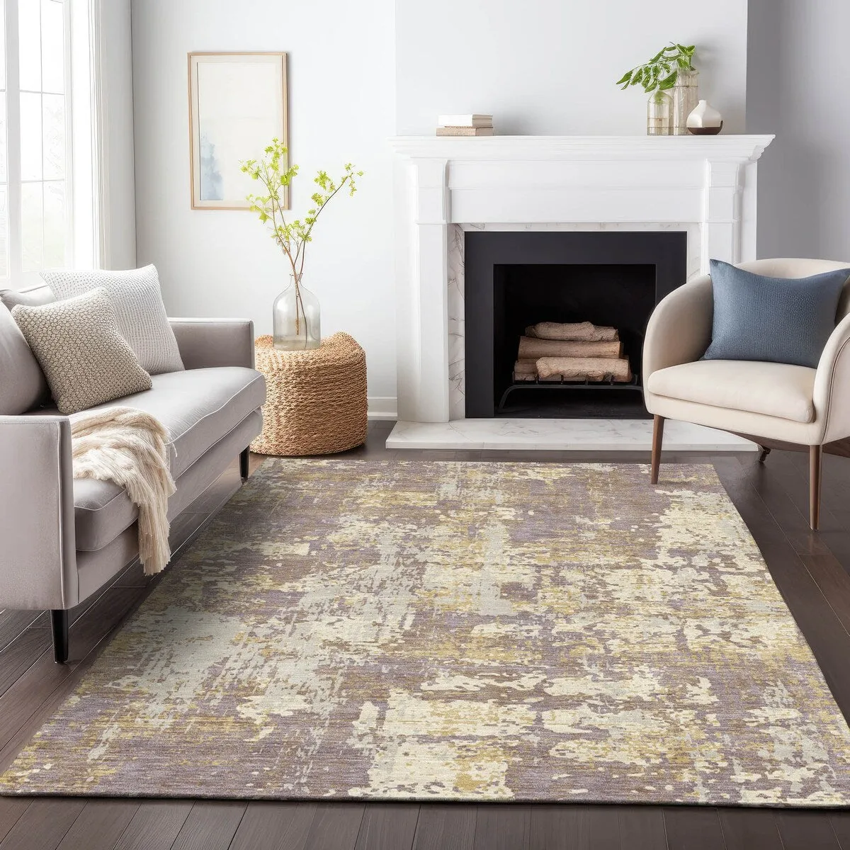 Machine Washable Indoor/ Outdoor Abstract Chantille Rug