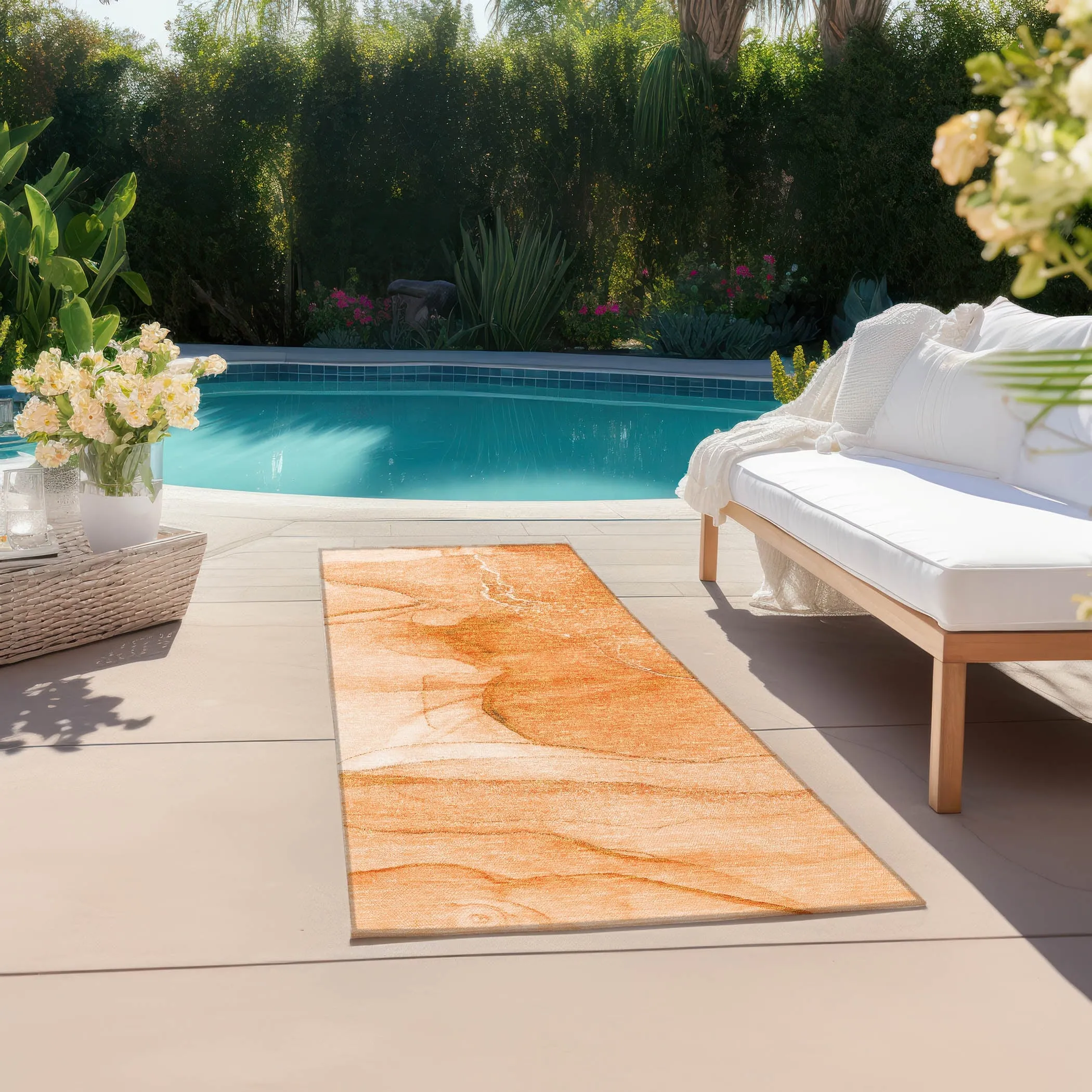 Machine Washable Indoor/ Outdoor Abstract Chantille Rug