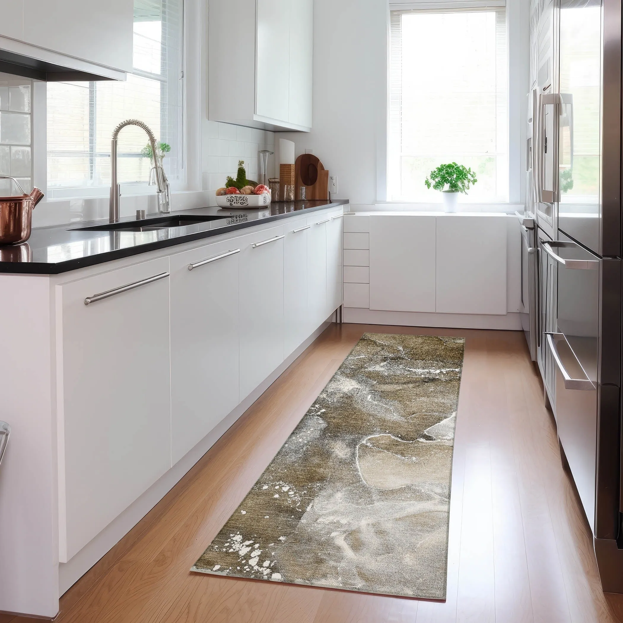 Machine Washable Indoor/ Outdoor Abstract Chantille Rug