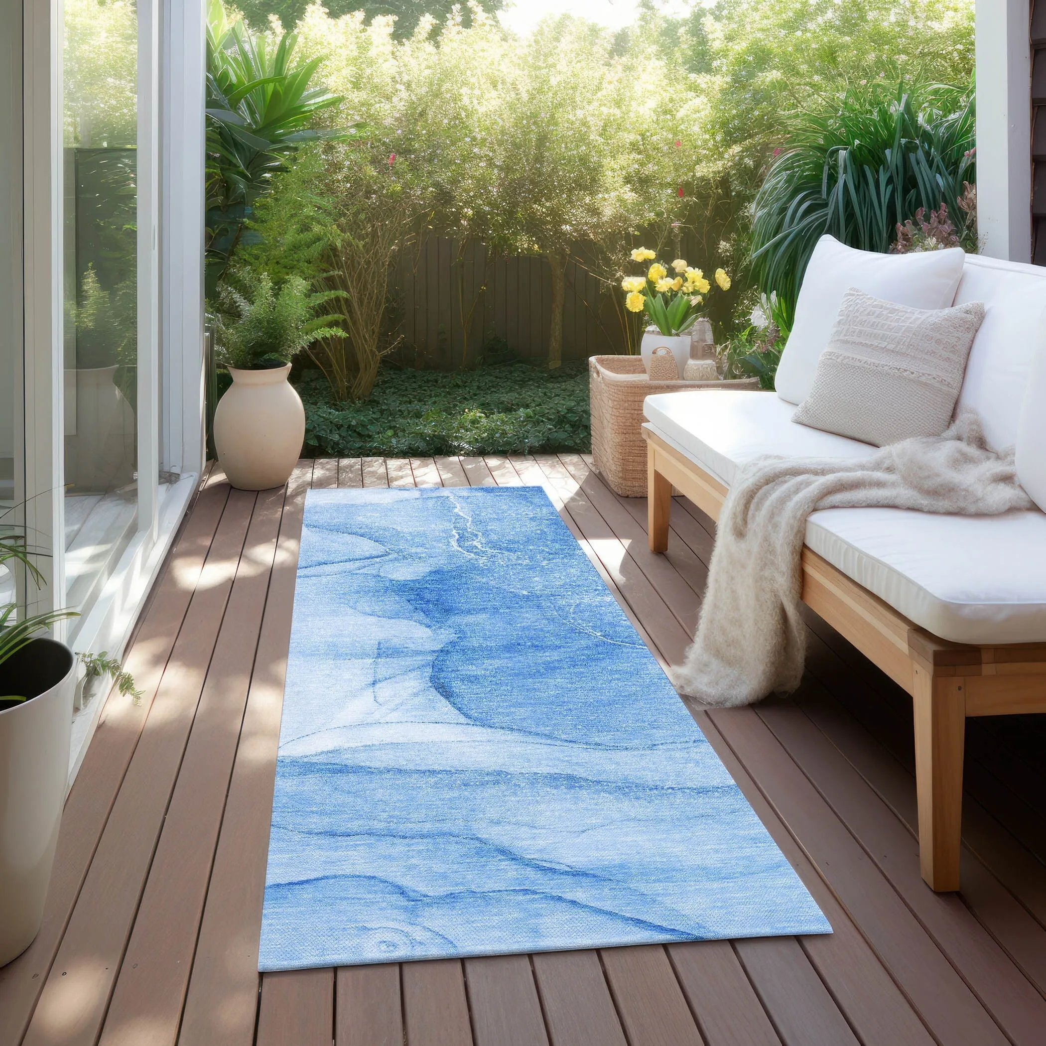 Machine Washable Indoor/ Outdoor Abstract Chantille Rug
