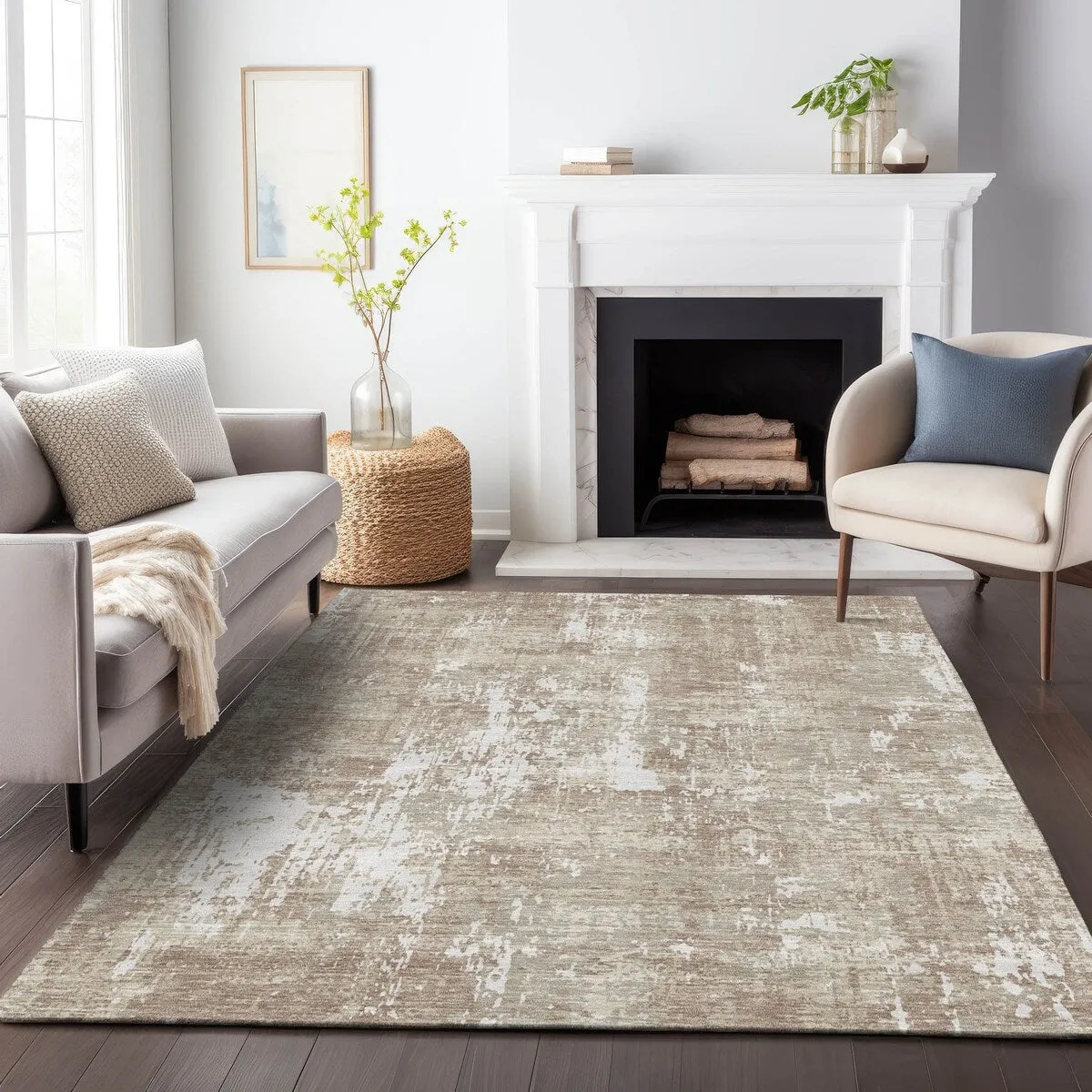 Machine Washable Indoor/ Outdoor Abstract Chantille Rug