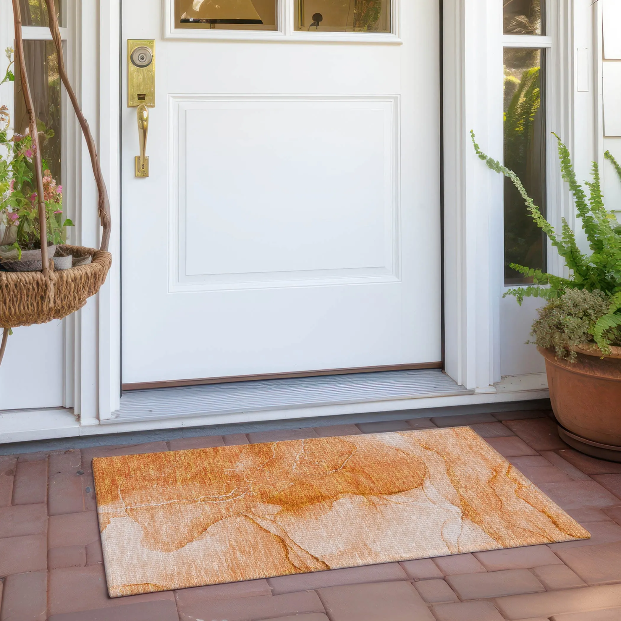 Machine Washable Indoor/ Outdoor Abstract Chantille Rug