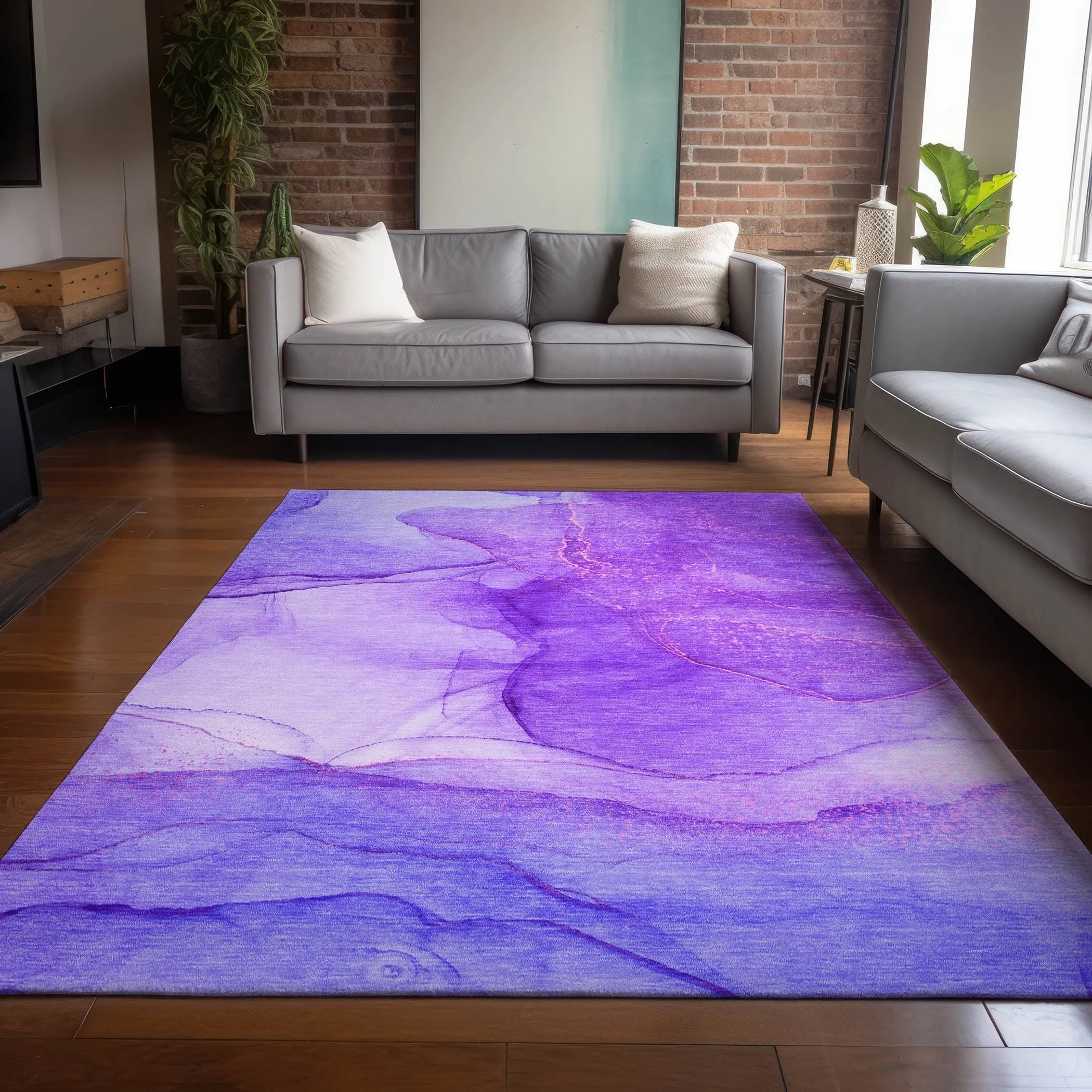 Machine Washable Indoor/ Outdoor Abstract Chantille Rug
