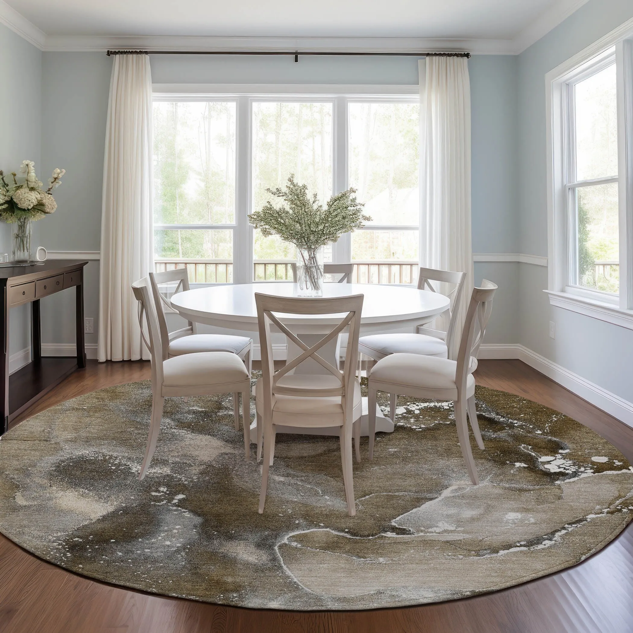 Machine Washable Indoor/ Outdoor Abstract Chantille Rug