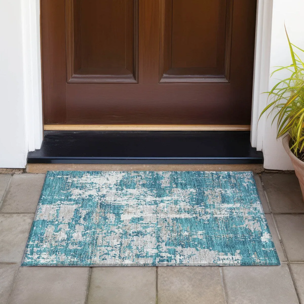 Machine Washable Indoor/ Outdoor Abstract Chantille Rug