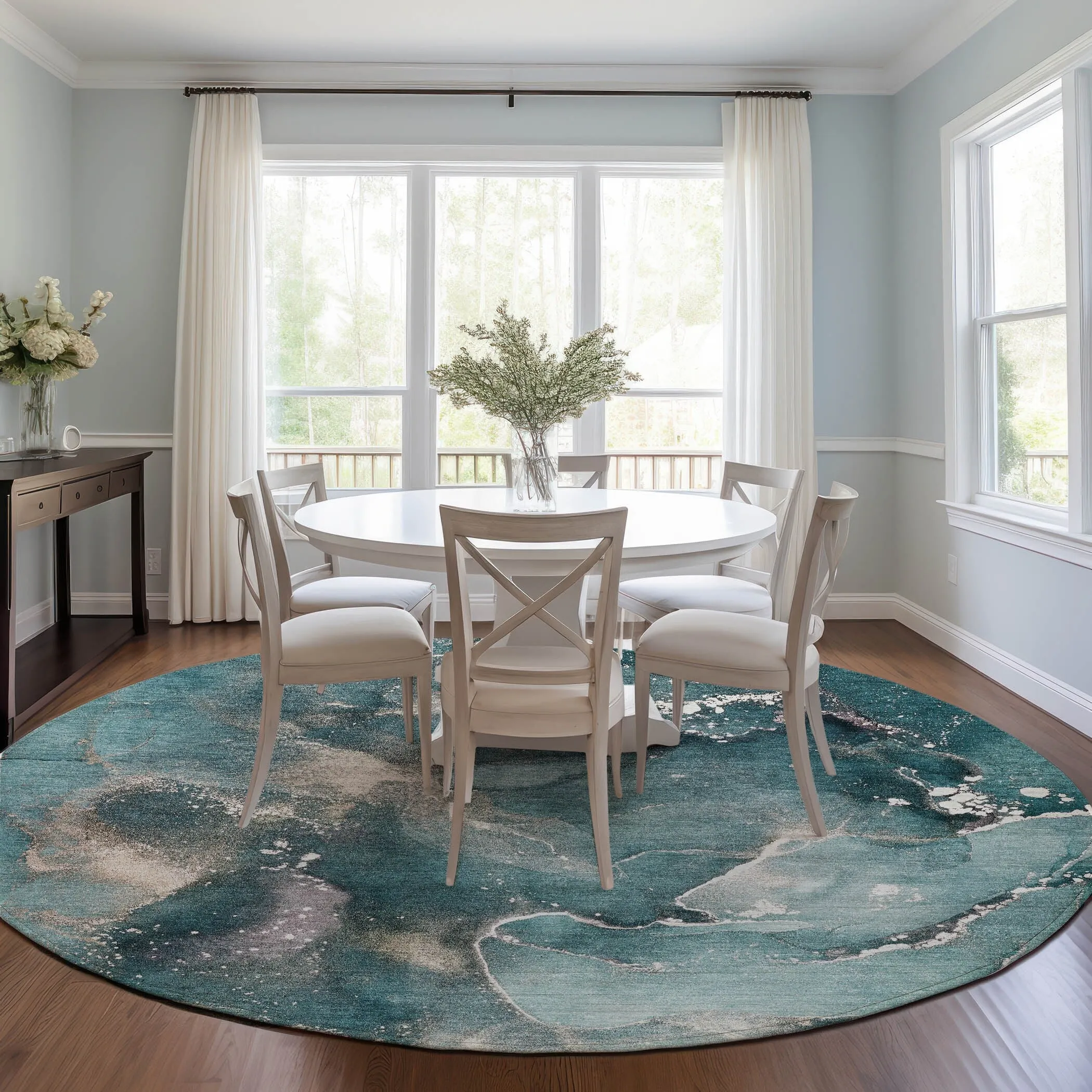 Machine Washable Indoor/ Outdoor Abstract Chantille Rug