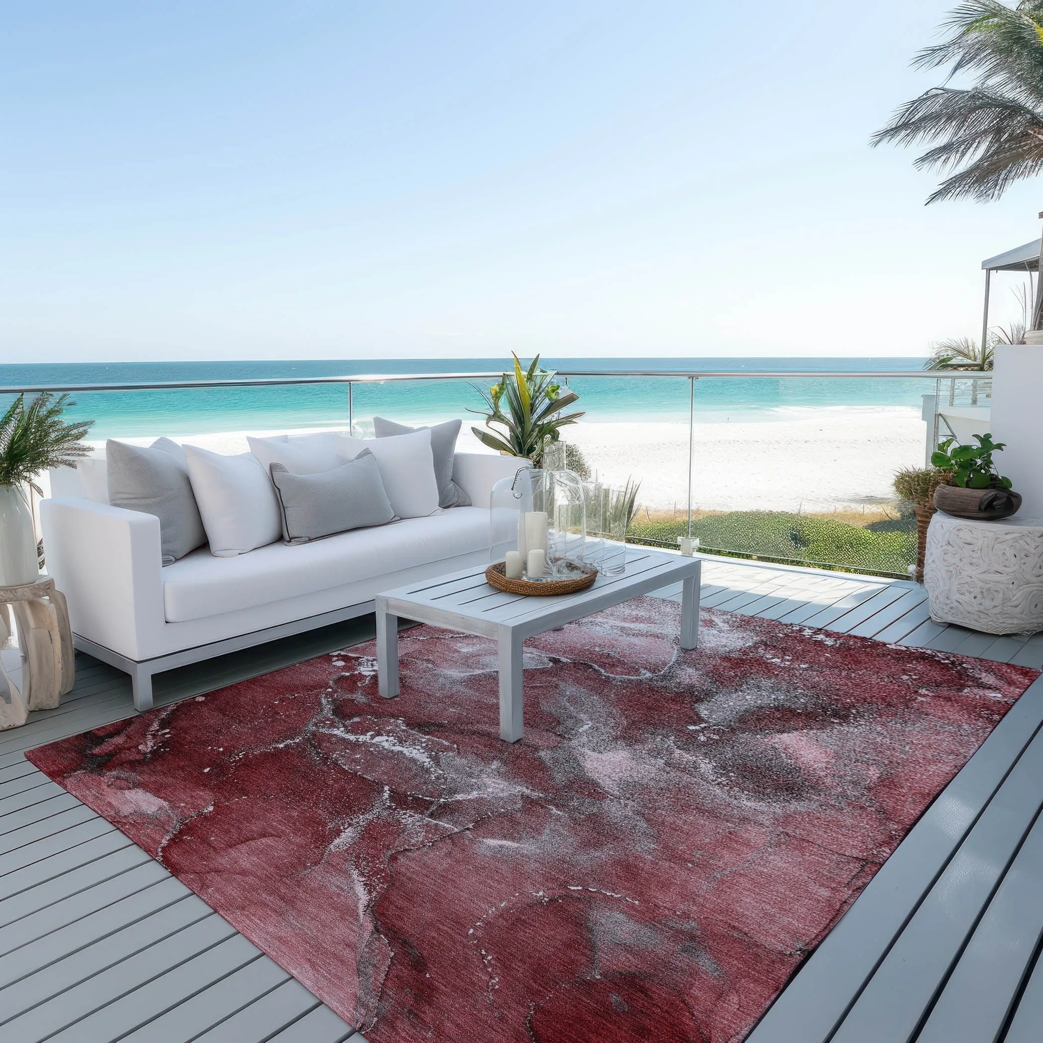 Machine Washable Indoor/ Outdoor Abstract Chantille Rug