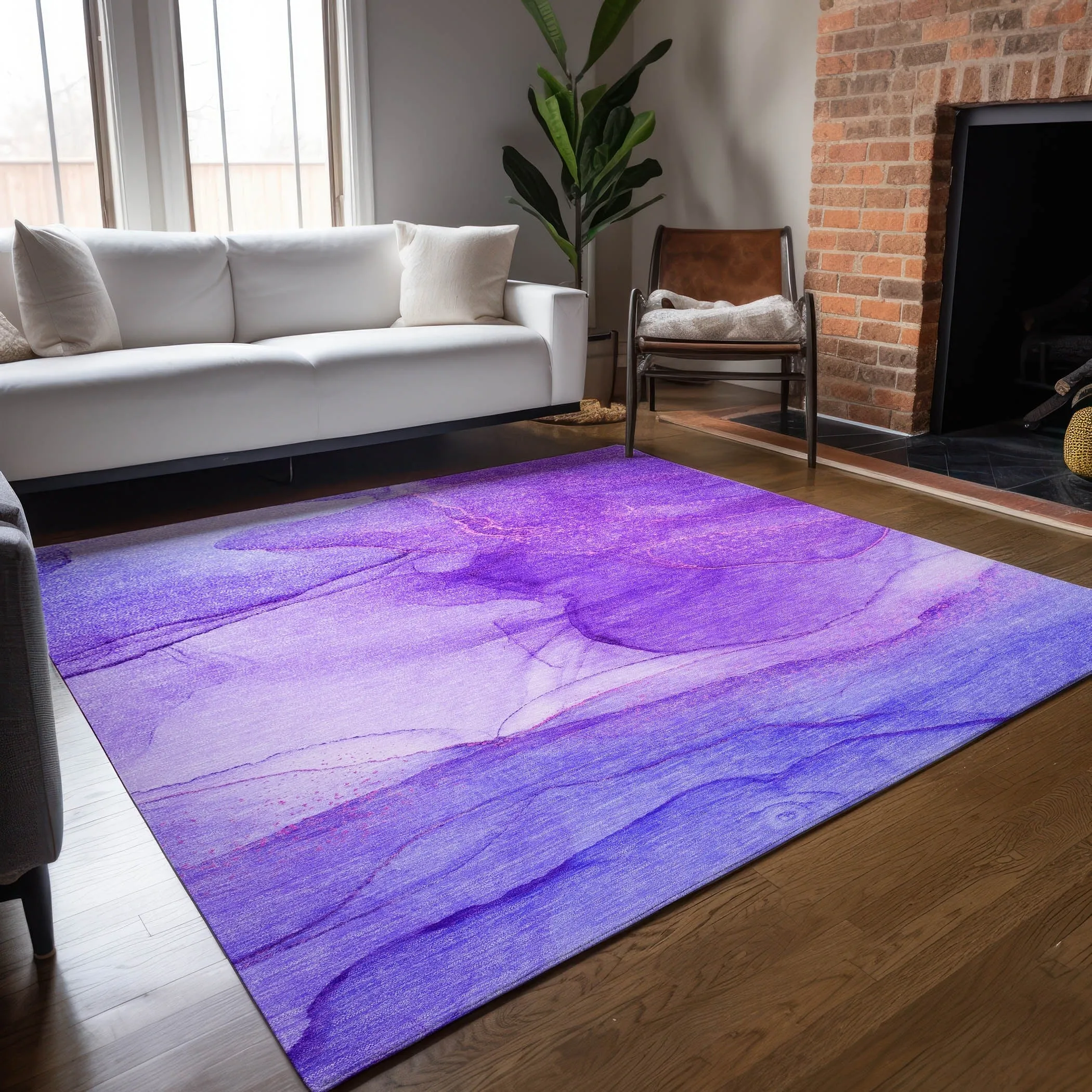Machine Washable Indoor/ Outdoor Abstract Chantille Rug