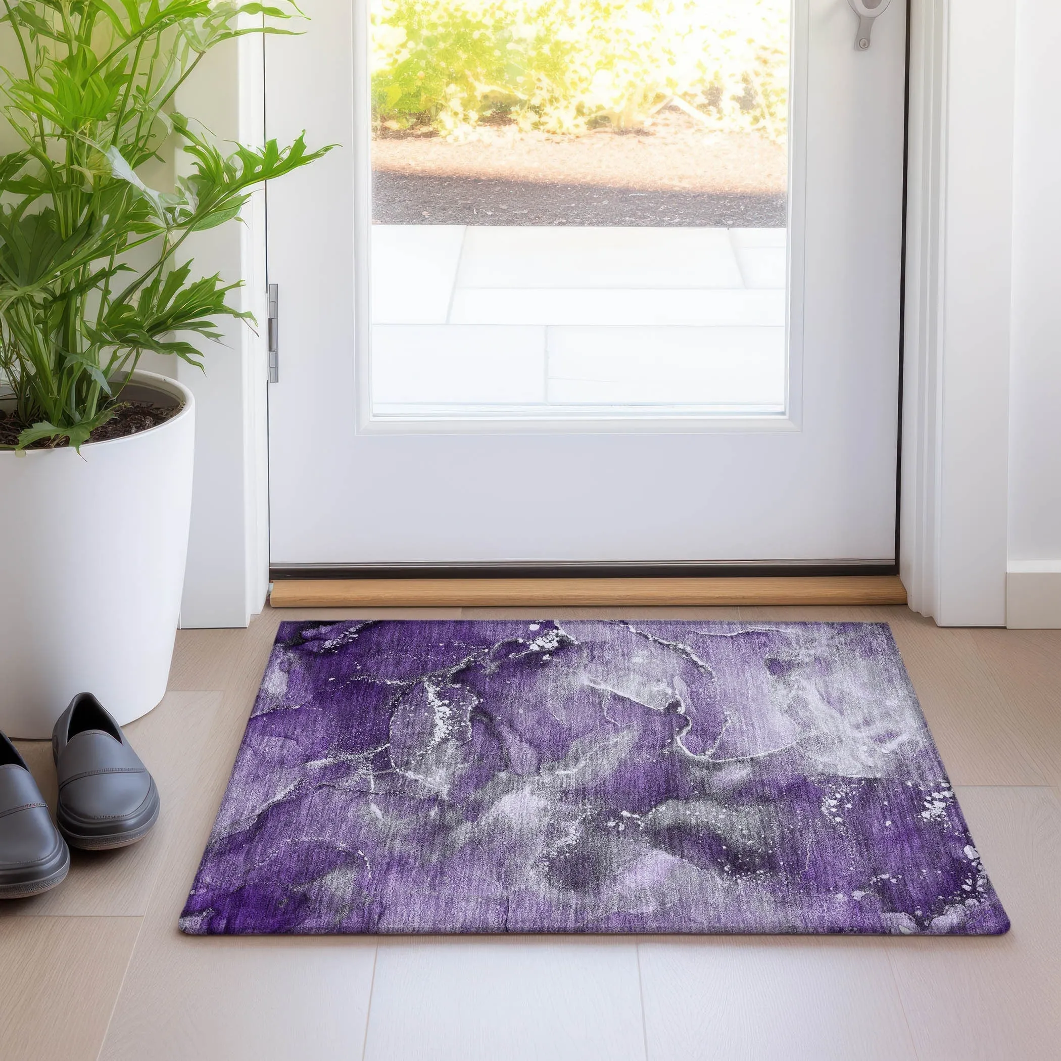Machine Washable Indoor/ Outdoor Abstract Chantille Rug