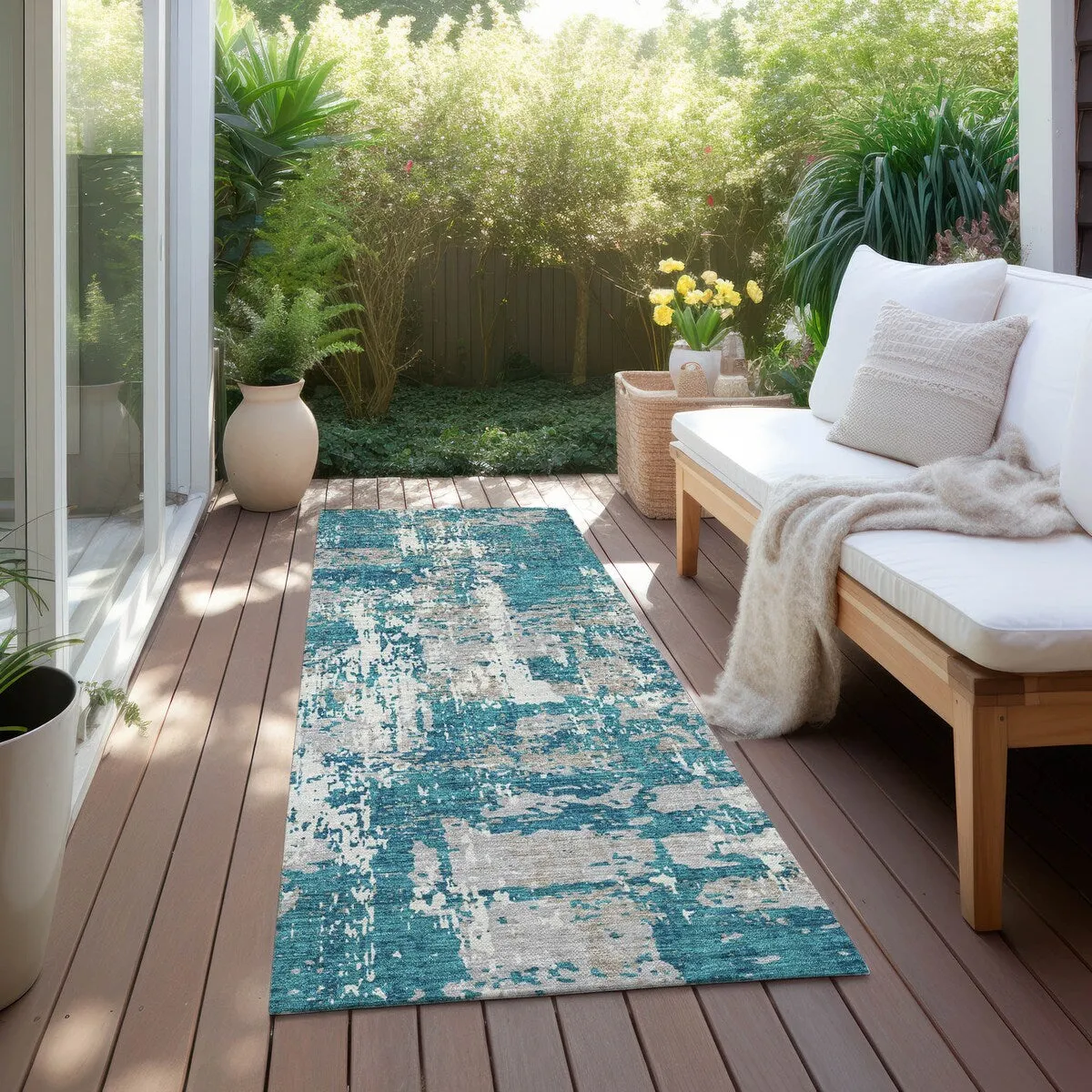 Machine Washable Indoor/ Outdoor Abstract Chantille Rug
