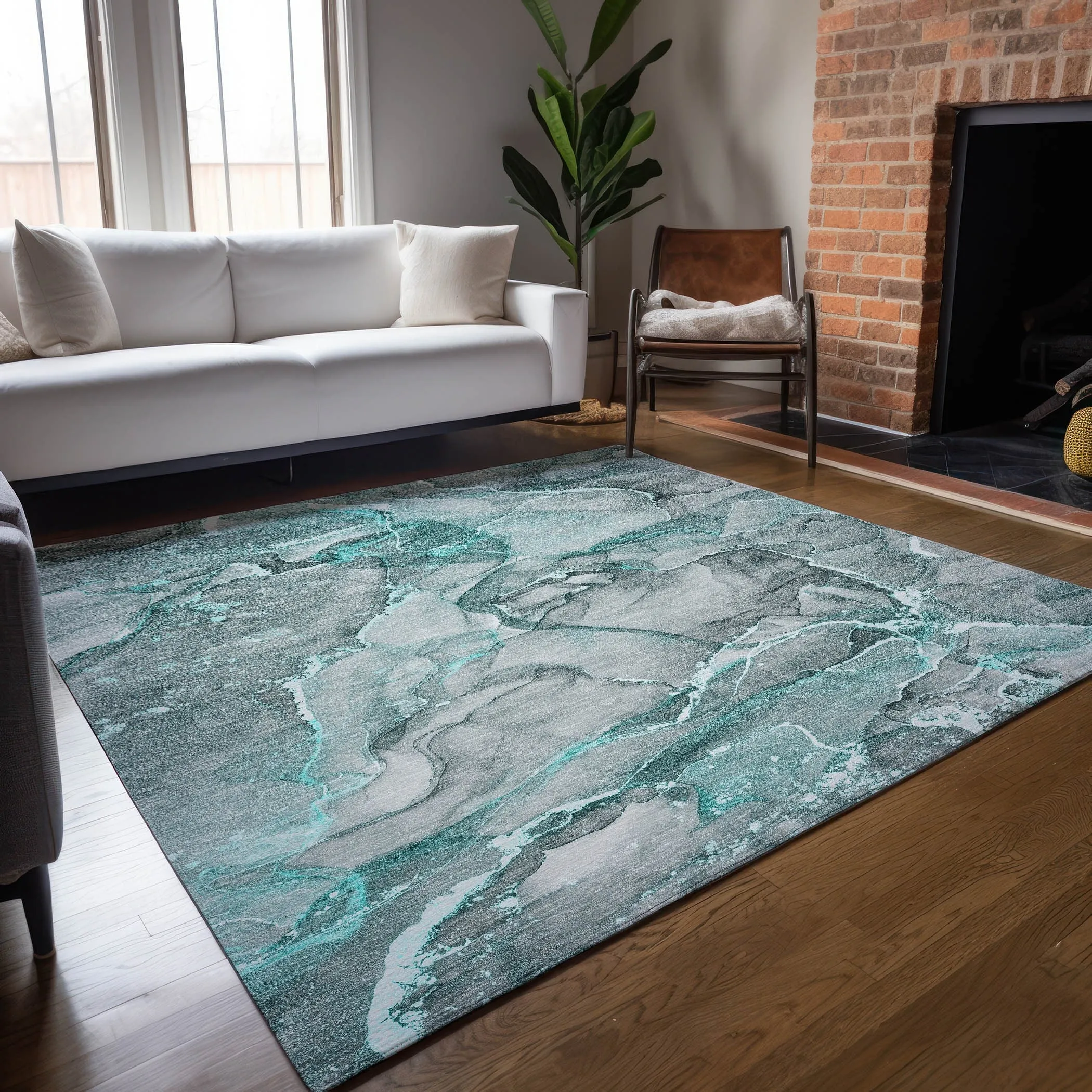Machine Washable Indoor/ Outdoor Abstract Chantille Rug