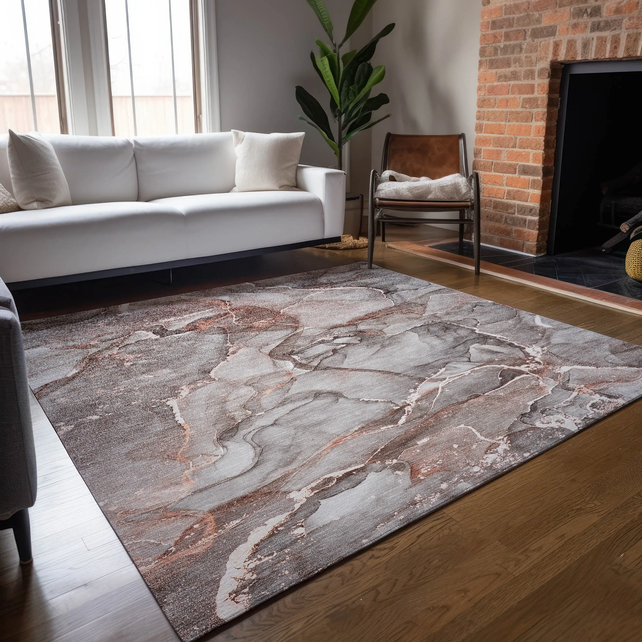Machine Washable Indoor/ Outdoor Abstract Chantille Rug
