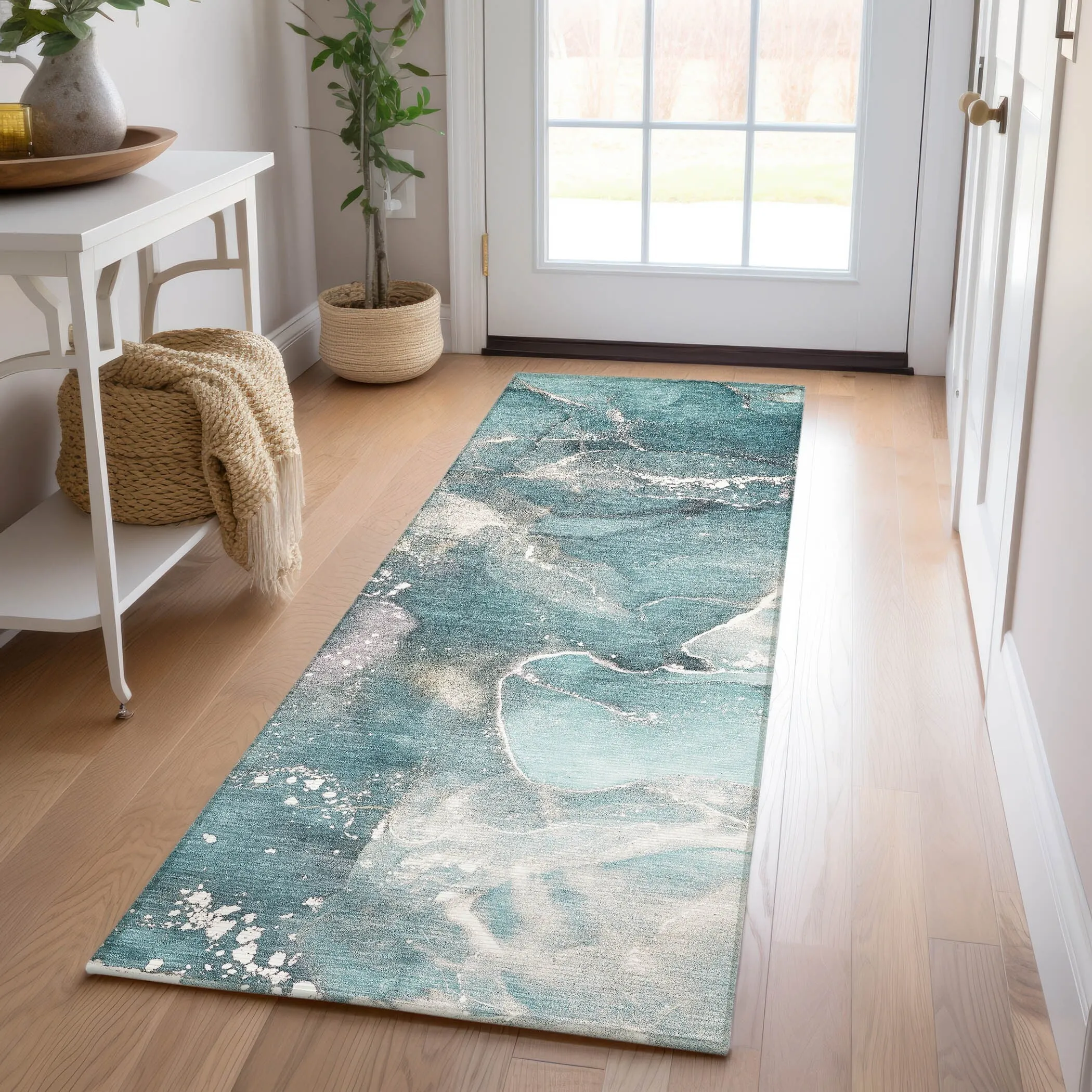 Machine Washable Indoor/ Outdoor Abstract Chantille Rug