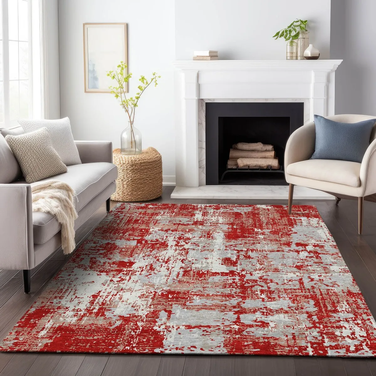 Machine Washable Indoor/ Outdoor Abstract Chantille Rug