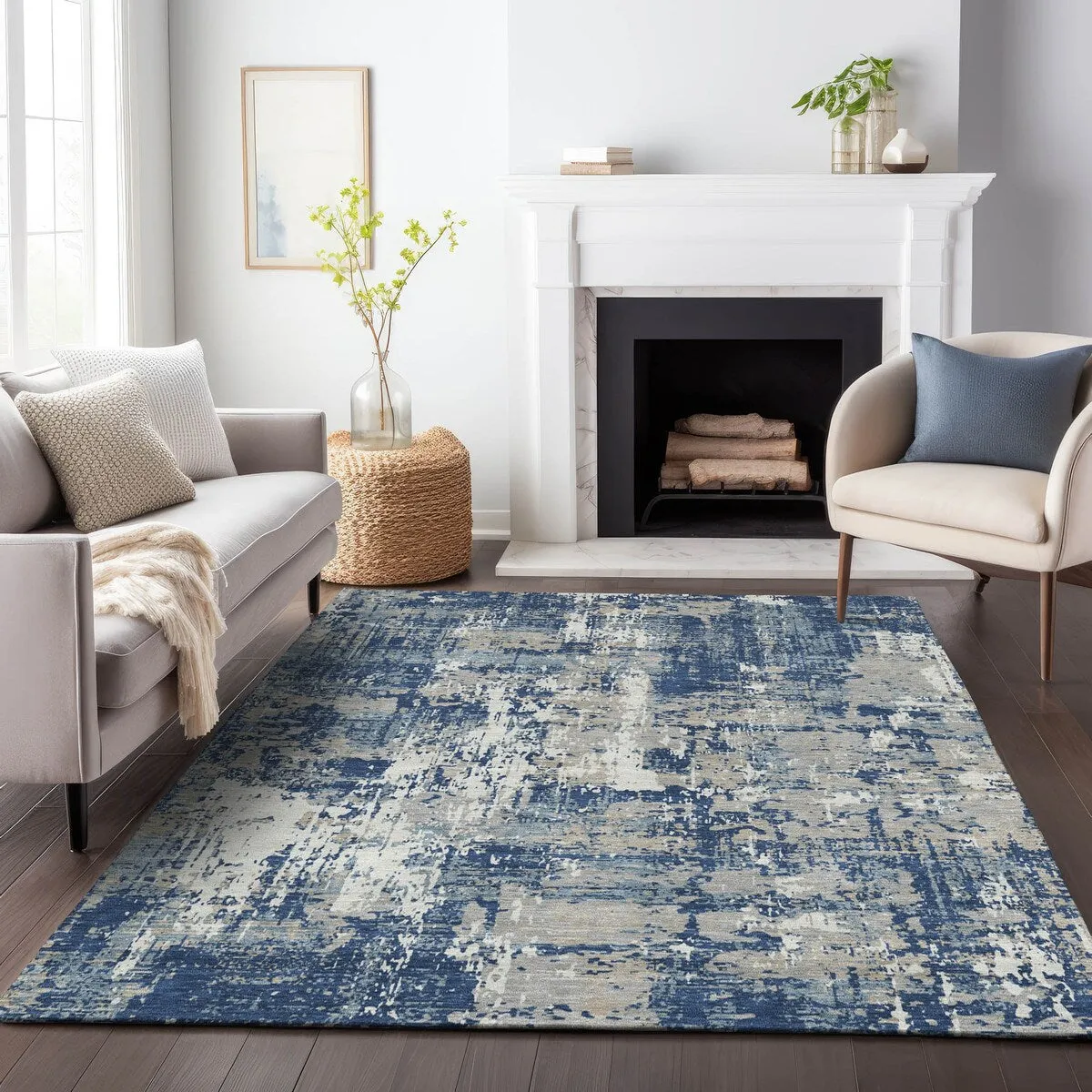 Machine Washable Indoor/ Outdoor Abstract Chantille Rug