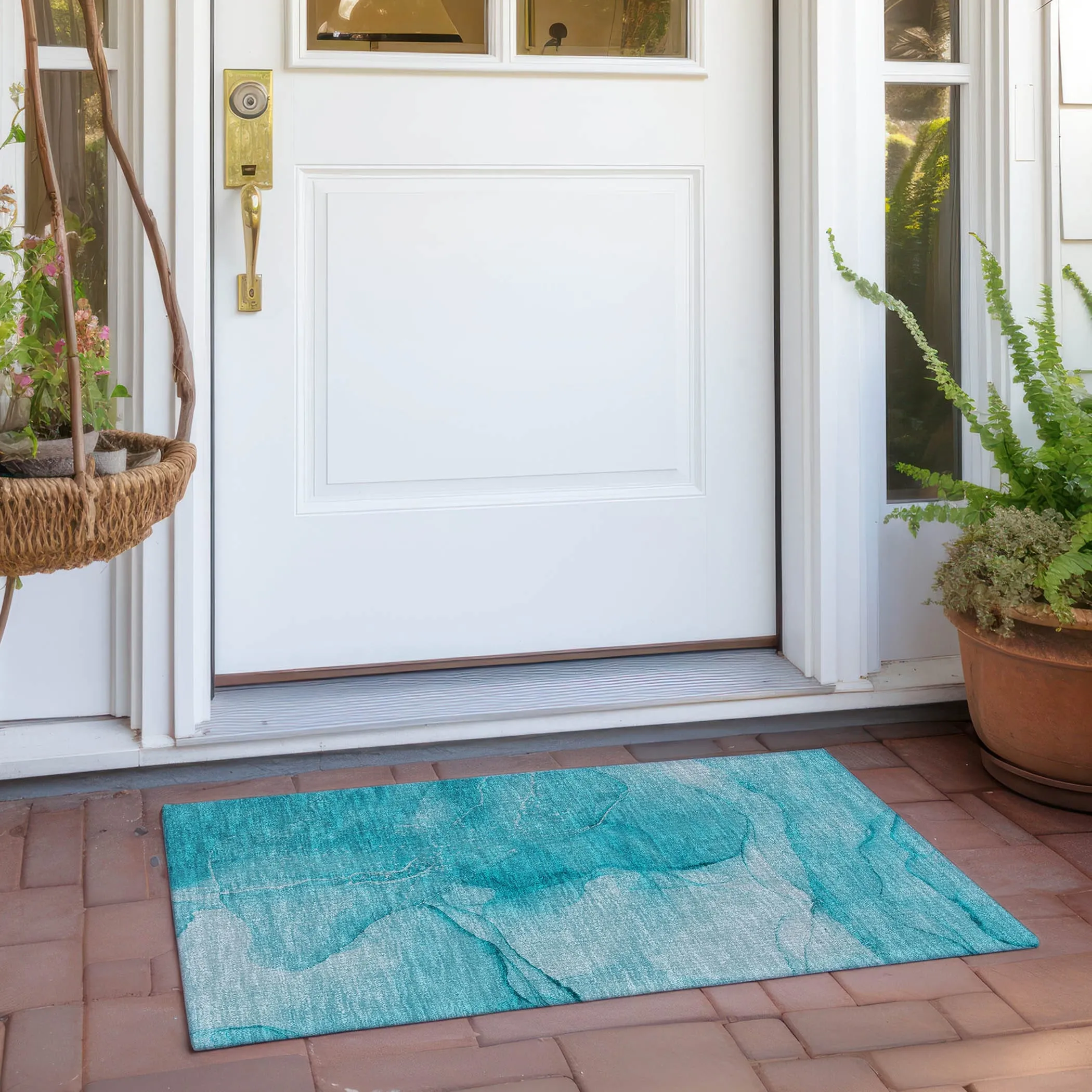 Machine Washable Indoor/ Outdoor Abstract Chantille Rug