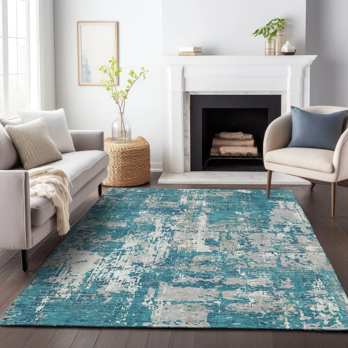 Machine Washable Indoor/ Outdoor Abstract Chantille Rug