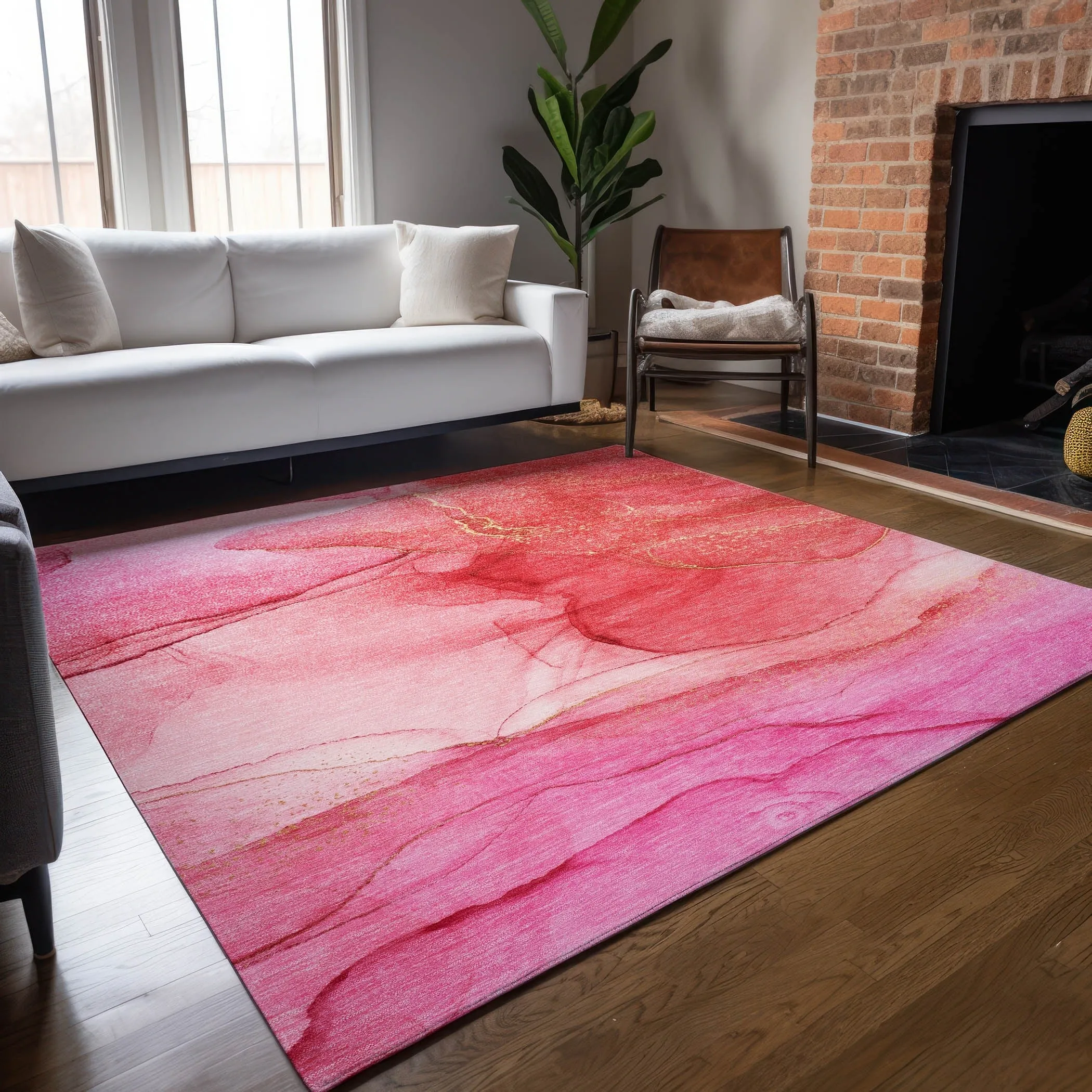 Machine Washable Indoor/ Outdoor Abstract Chantille Rug