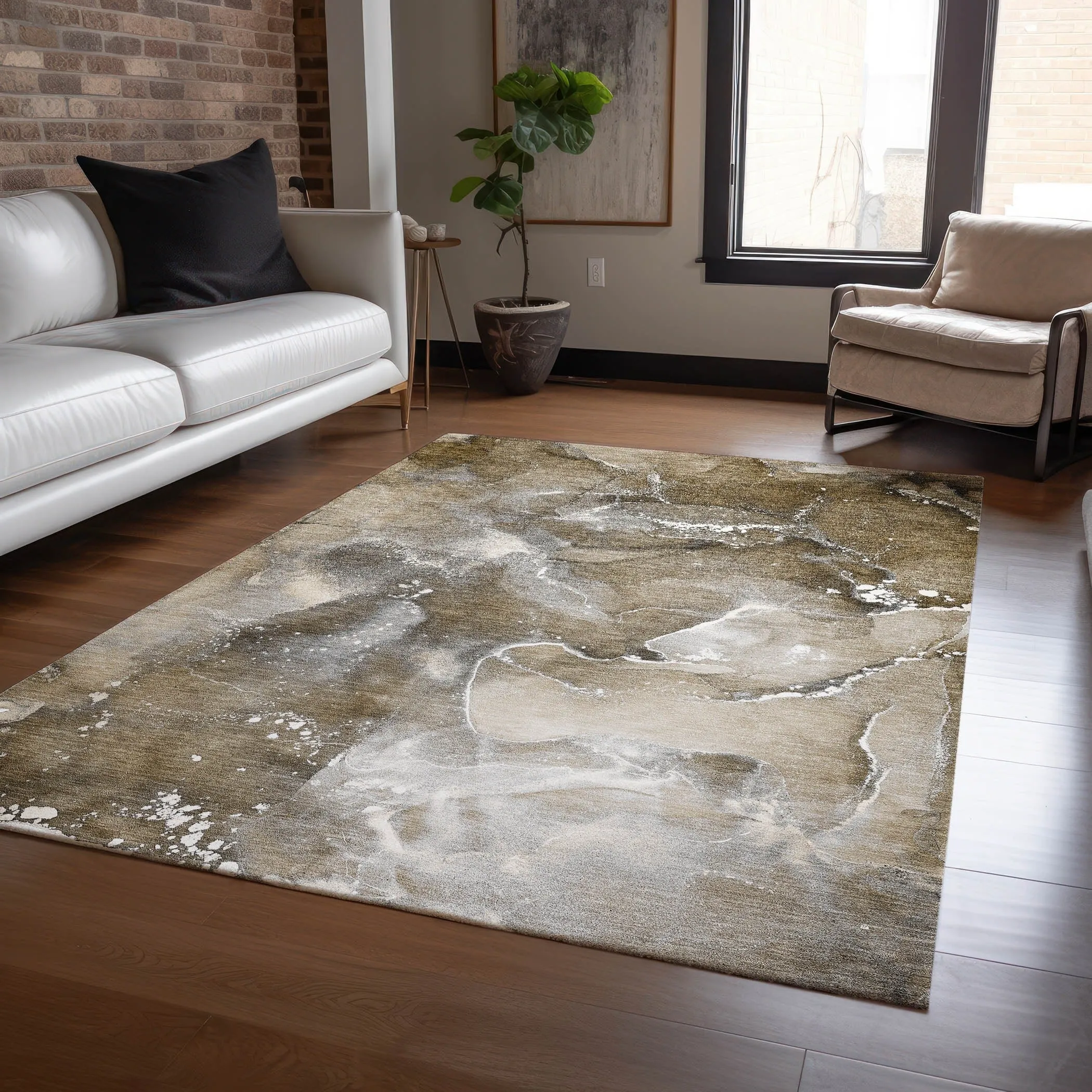 Machine Washable Indoor/ Outdoor Abstract Chantille Rug