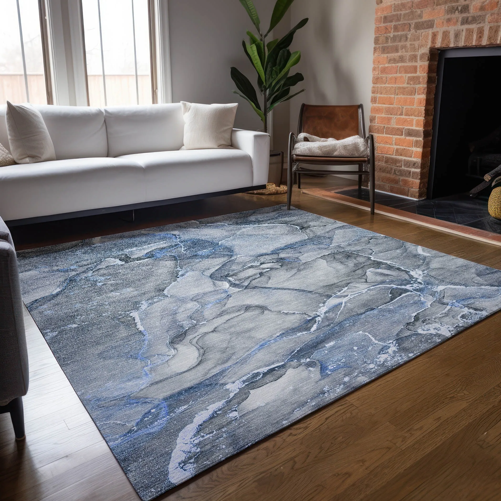 Machine Washable Indoor/ Outdoor Abstract Chantille Rug