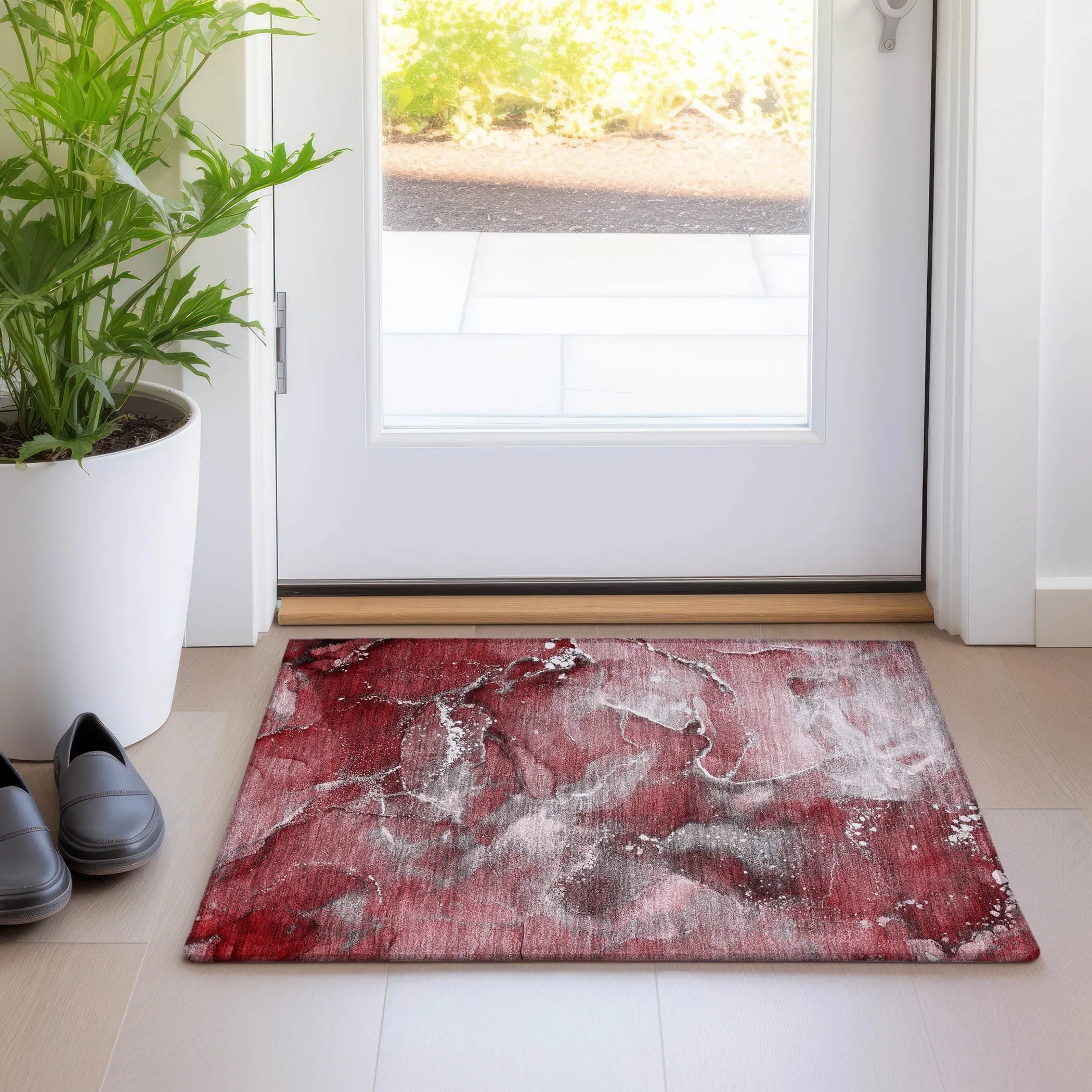 Machine Washable Indoor/ Outdoor Abstract Chantille Rug