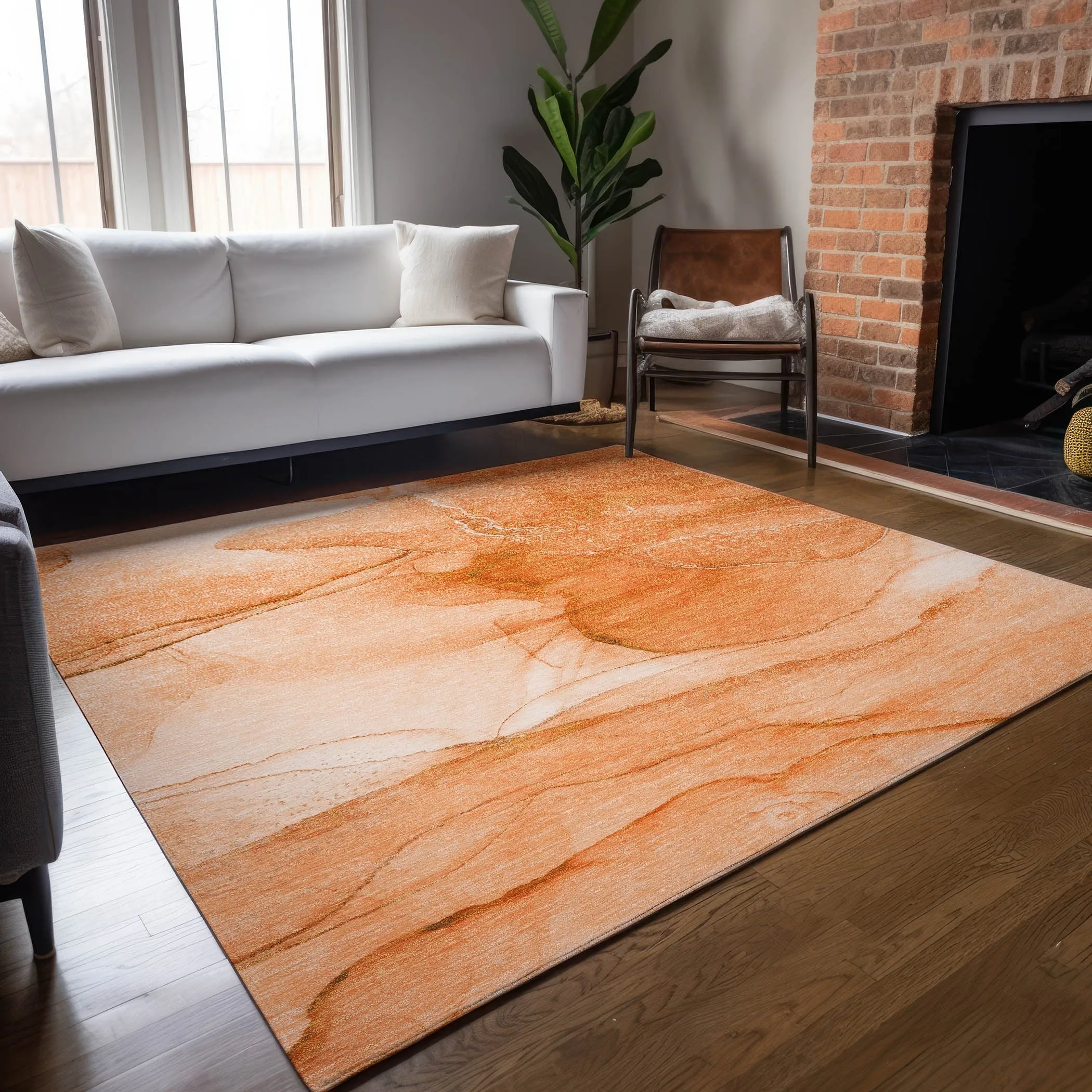 Machine Washable Indoor/ Outdoor Abstract Chantille Rug