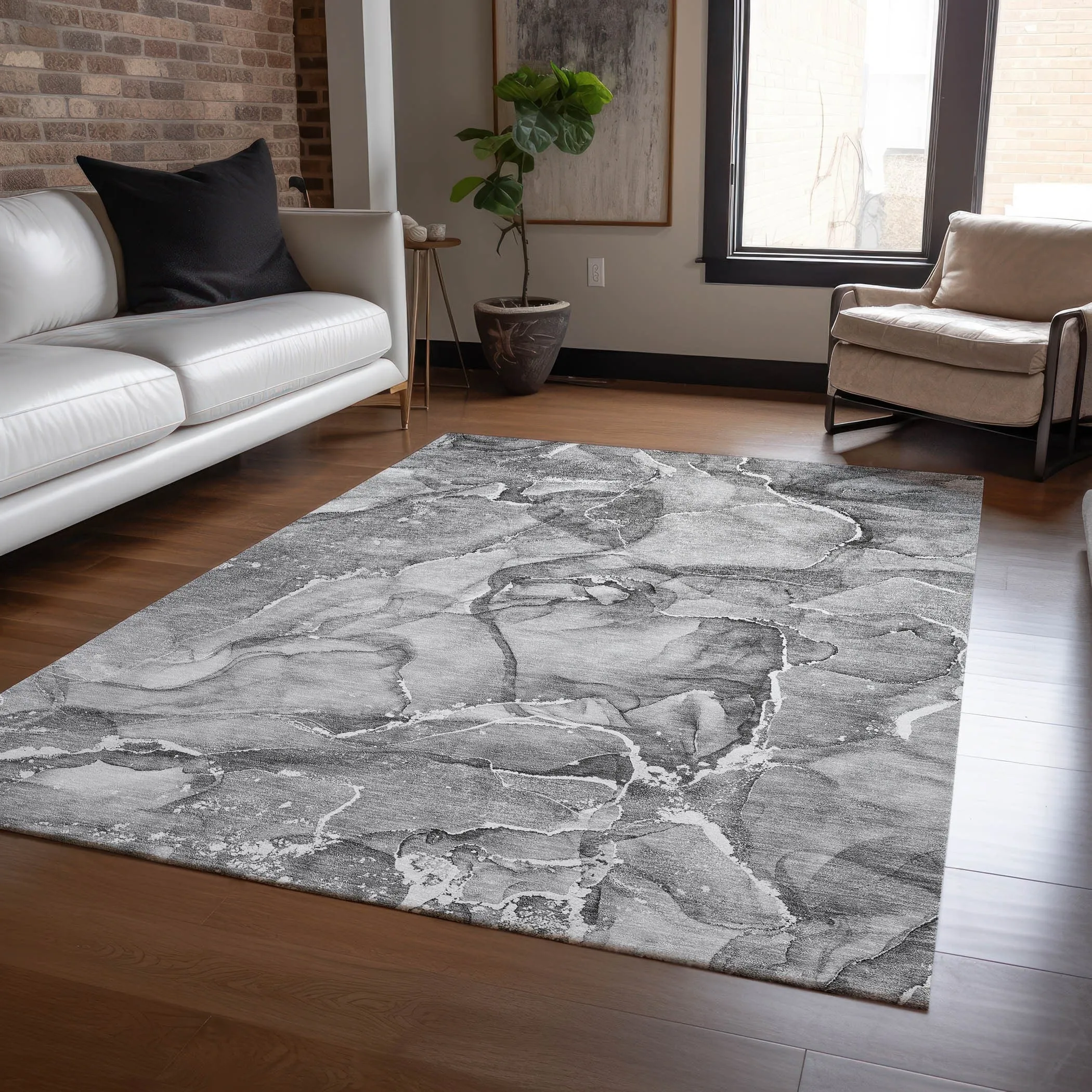 Machine Washable Indoor/ Outdoor Abstract Chantille Rug