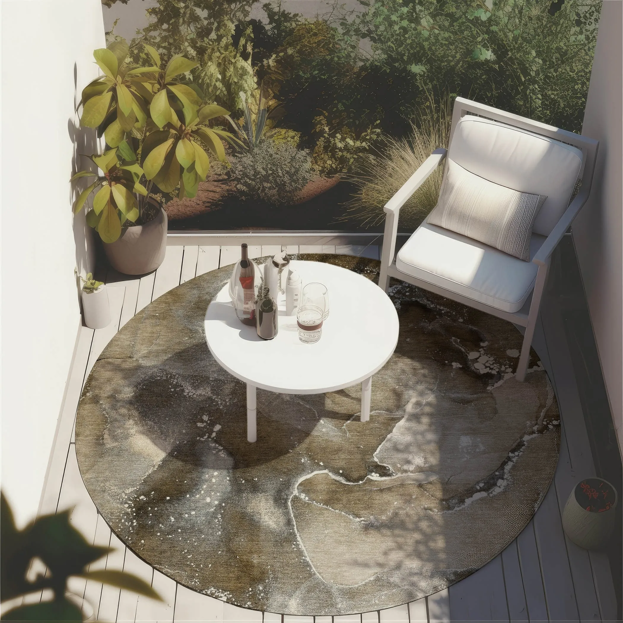 Machine Washable Indoor/ Outdoor Abstract Chantille Rug