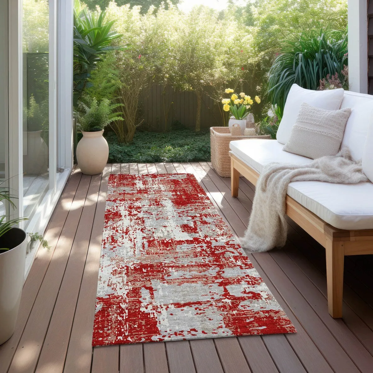 Machine Washable Indoor/ Outdoor Abstract Chantille Rug