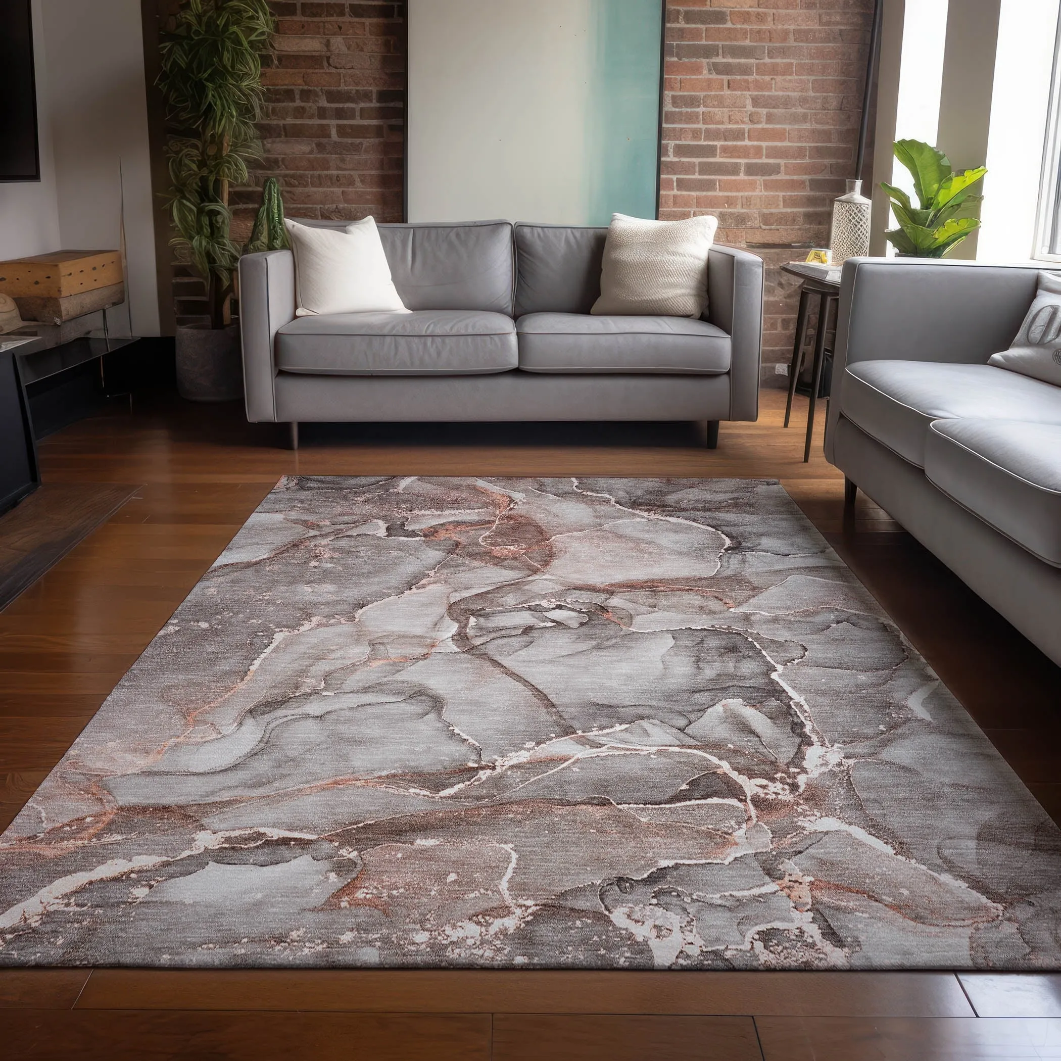 Machine Washable Indoor/ Outdoor Abstract Chantille Rug