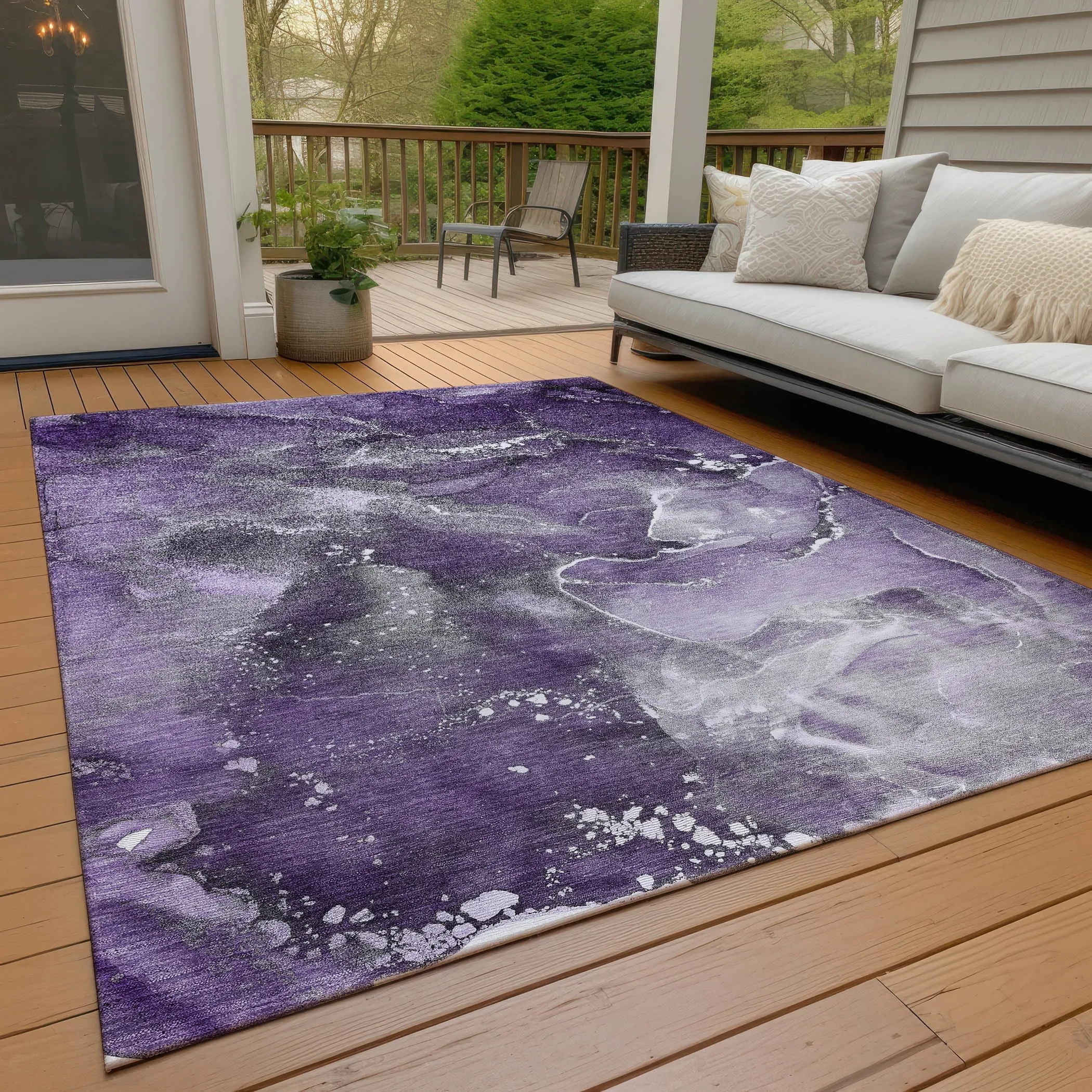 Machine Washable Indoor/ Outdoor Abstract Chantille Rug