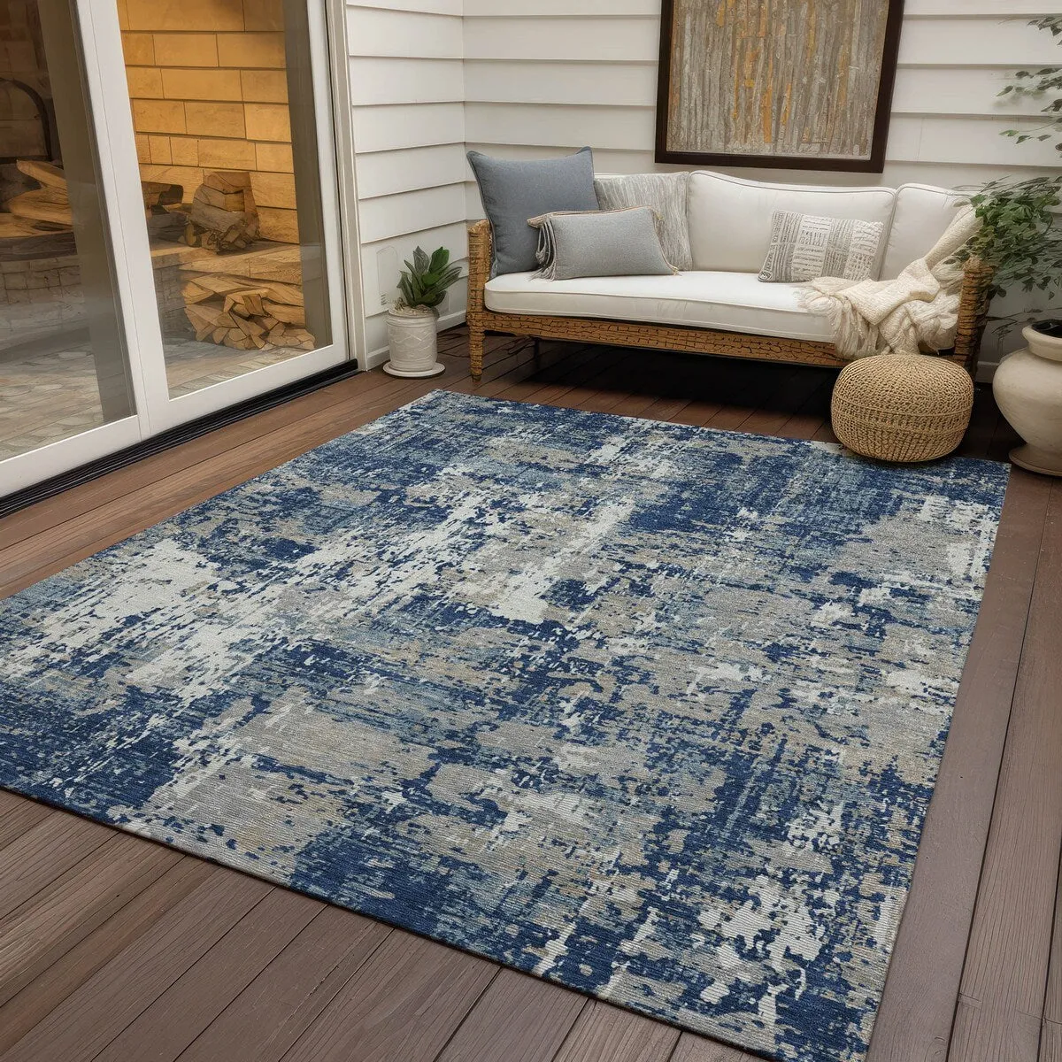 Machine Washable Indoor/ Outdoor Abstract Chantille Rug