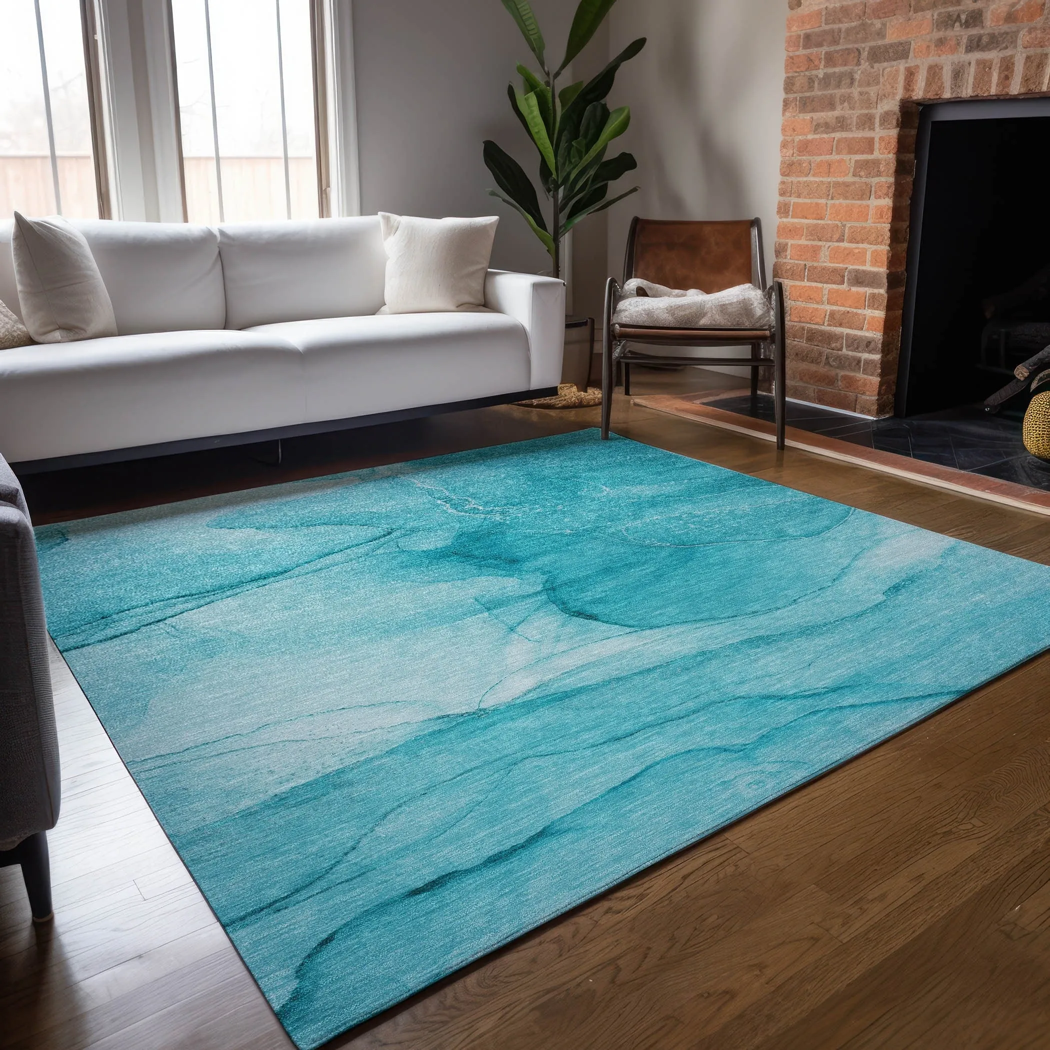 Machine Washable Indoor/ Outdoor Abstract Chantille Rug