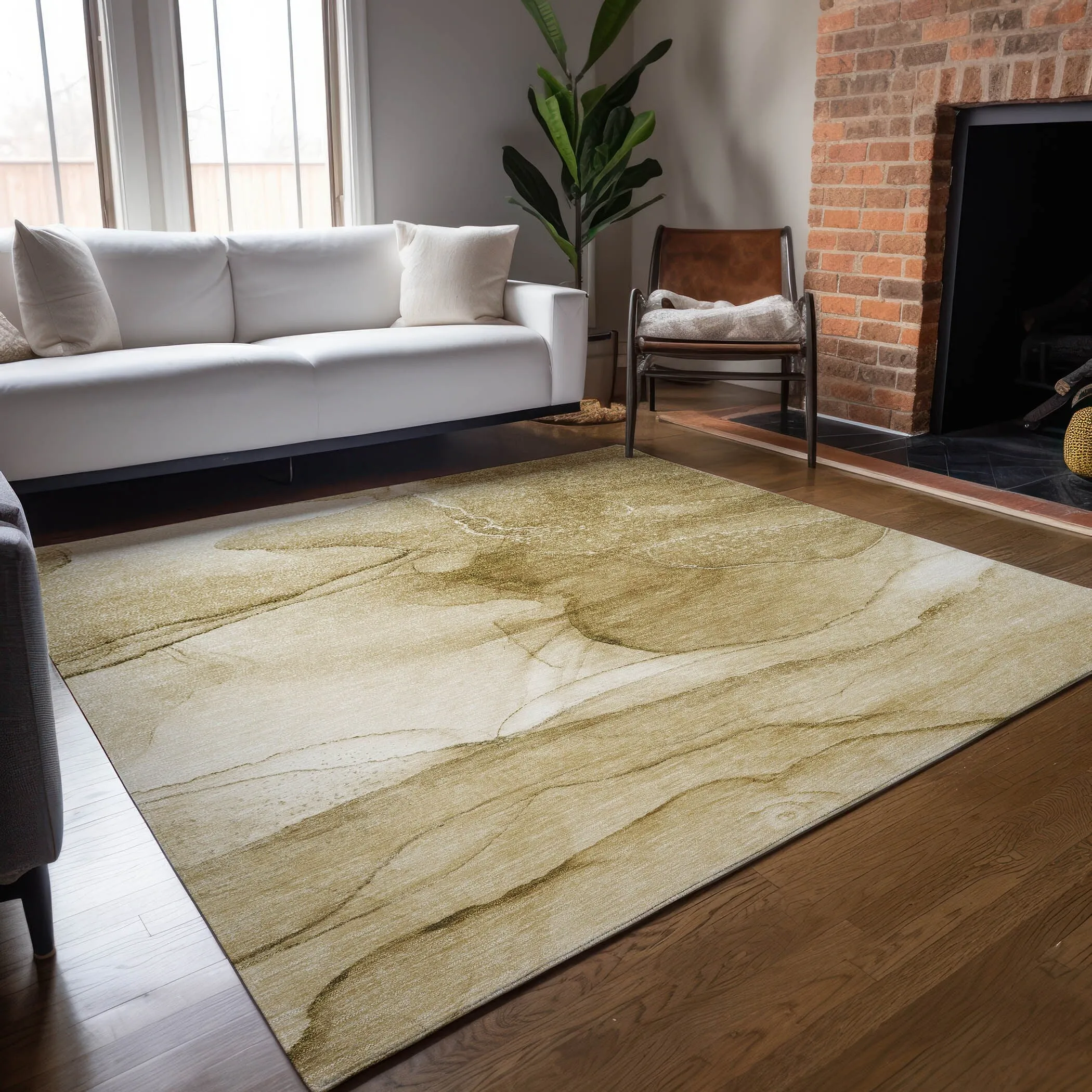 Machine Washable Indoor/ Outdoor Abstract Chantille Rug