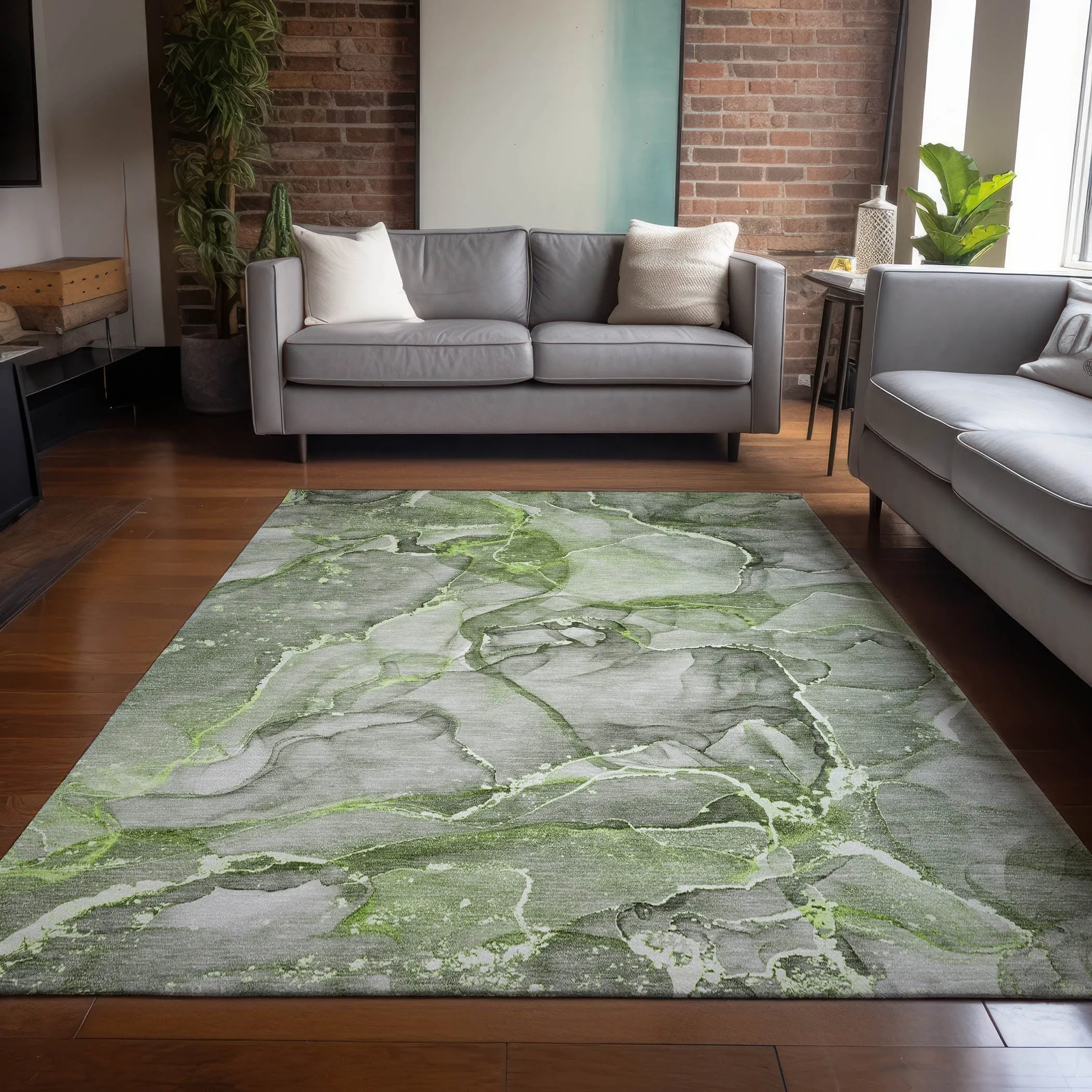 Machine Washable Indoor/ Outdoor Abstract Chantille Rug